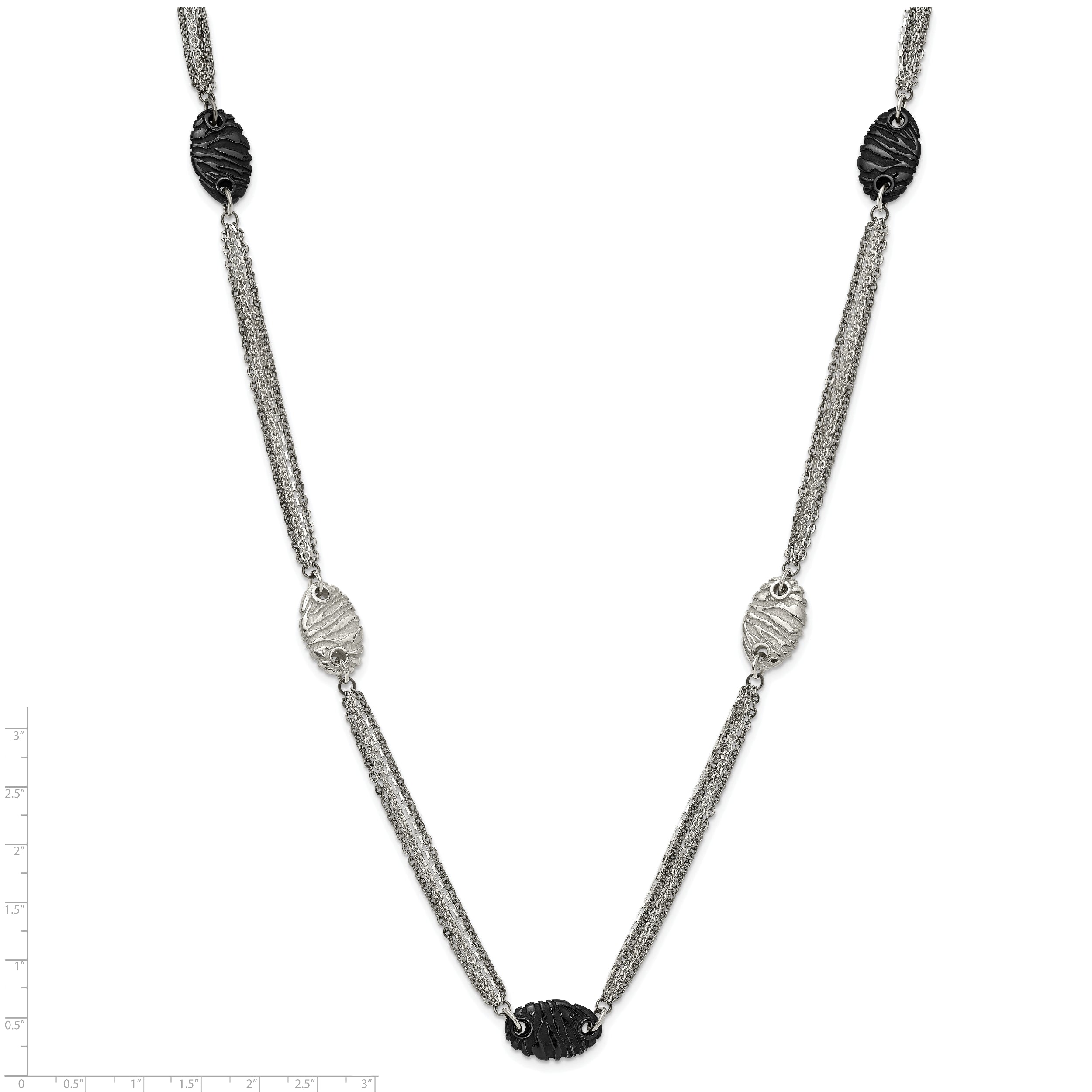 Sophia Jewelers Titanium Sterling Silver Two-Tone Etched Oval Necklace