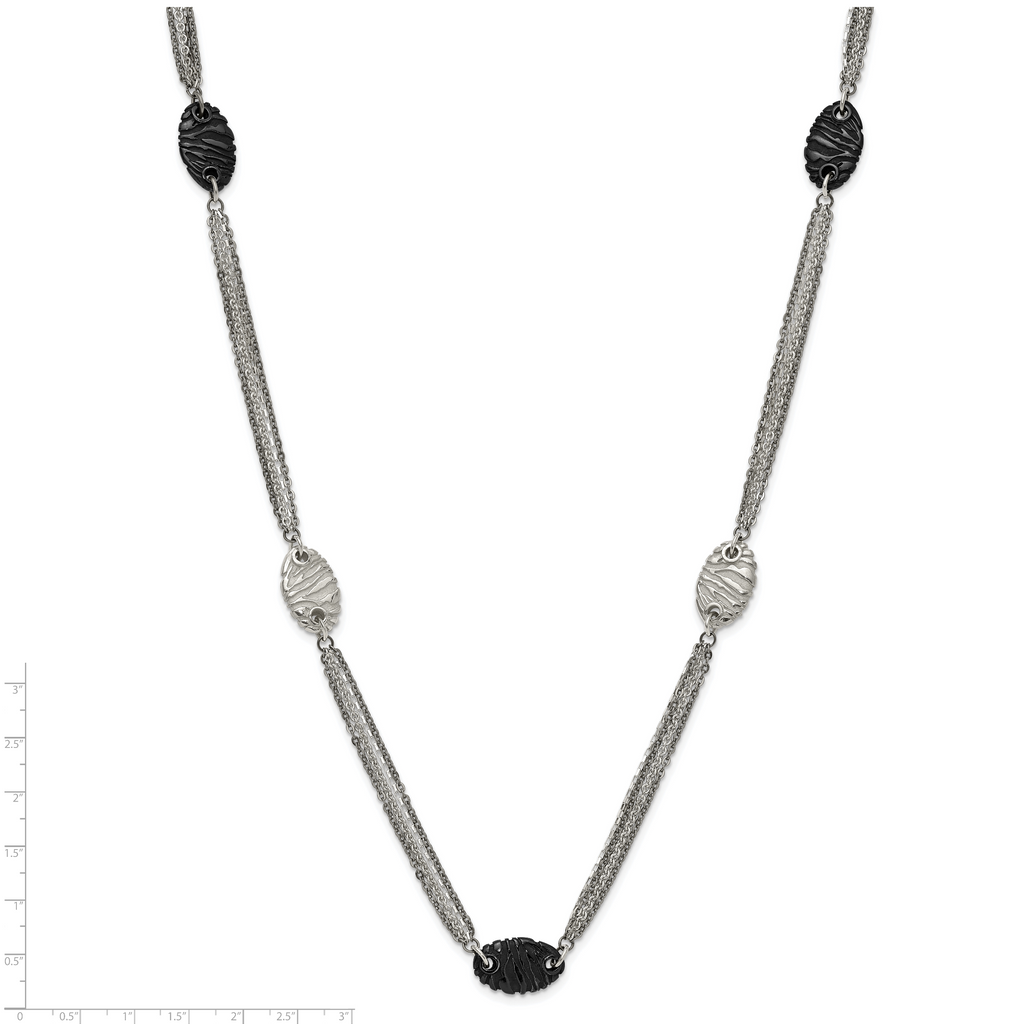 Sophia Jewelers Titanium Sterling Silver Two-Tone Etched Oval Necklace