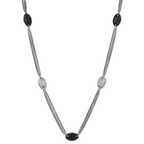 Titanium Sterling Silver Black Ti Polished and Etched Oval Station Necklace
