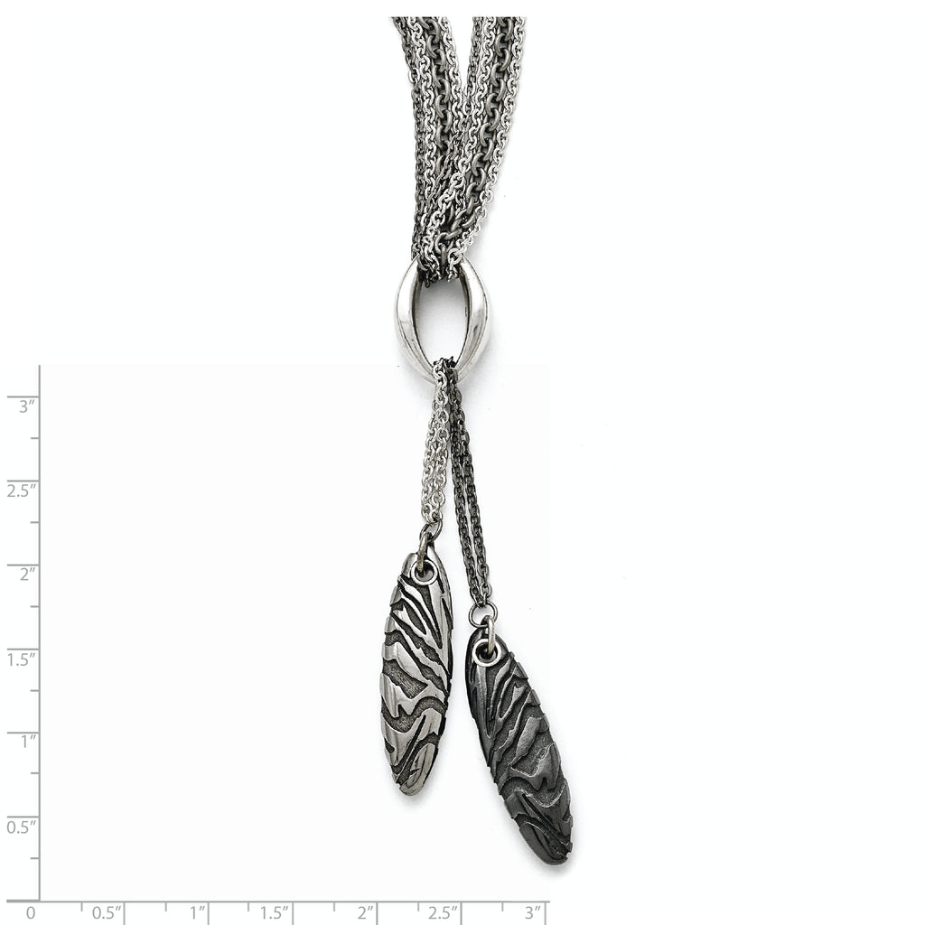 Titanium/Ster.Sil Black Ti Polished Etched Spear 4 Chain Necklace