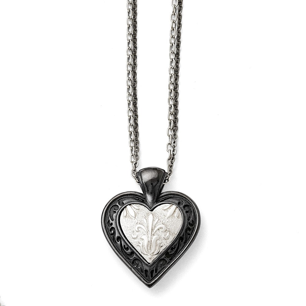 Titanium Silver Two-Tone Heart Necklace with Polished Finish