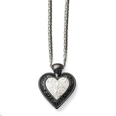 Titanium Silver Two-Tone Heart Necklace with Polished Finish