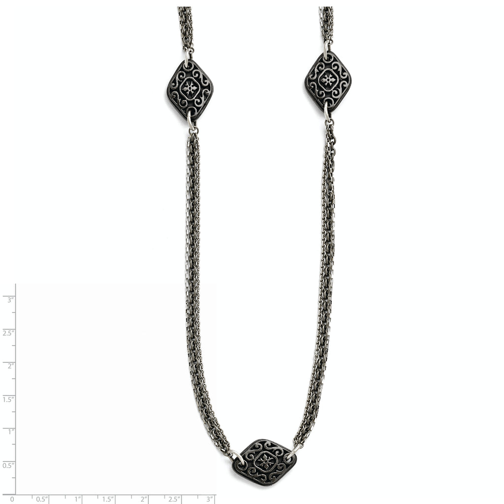 Titanium/Ster.Sil Black Ti Polished Etched Charms Necklace
