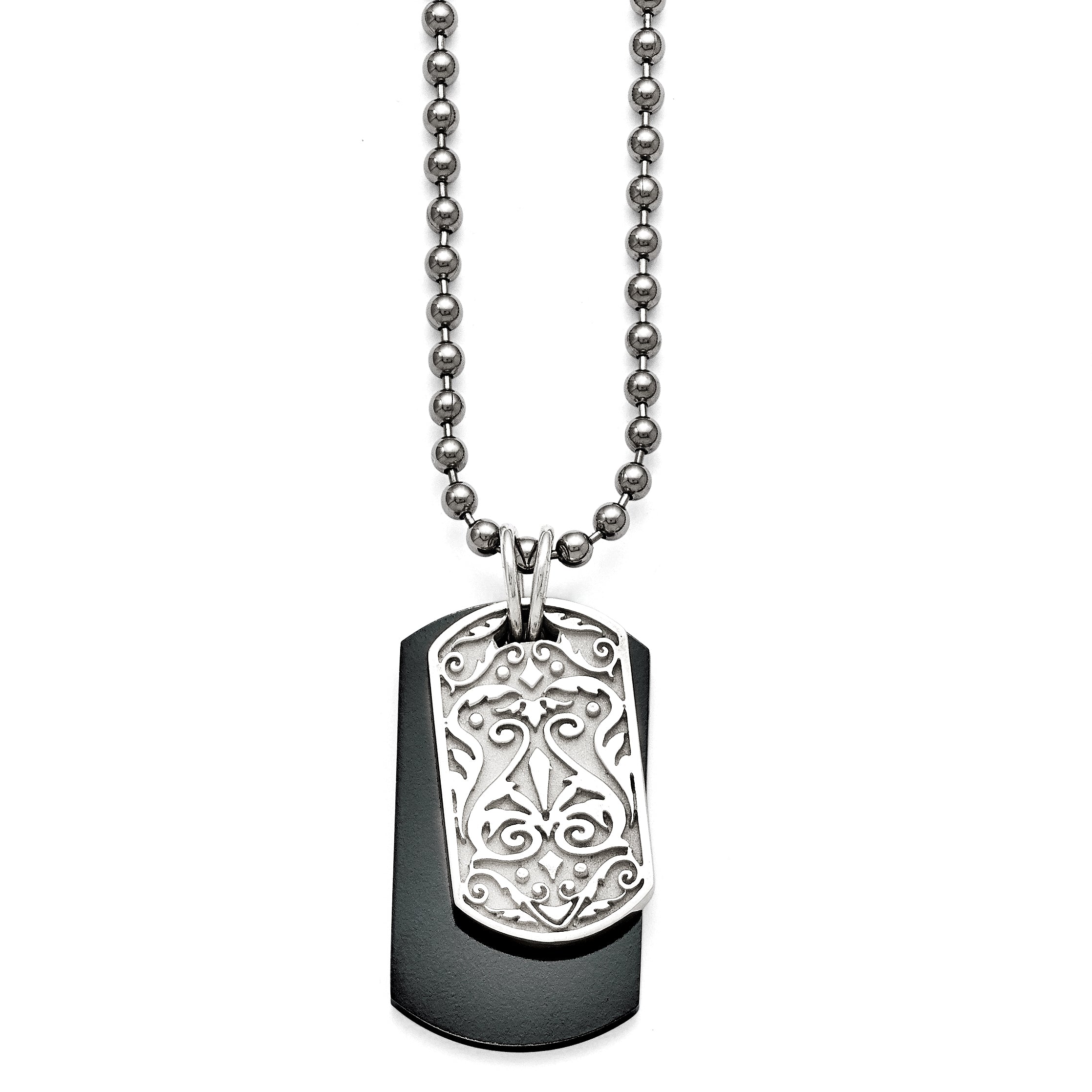 Titanium/Ster.Sil Black Ti Polished Etched Dog Tag Necklace Main image
