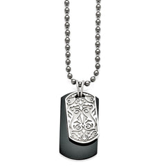 Sophia Jewelers Two-Tone Titanium Silver Dog Tag Necklace 20 Polished
