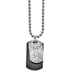 Titanium/Ster.Sil Black Ti Polished Etched Dog Tag Necklace