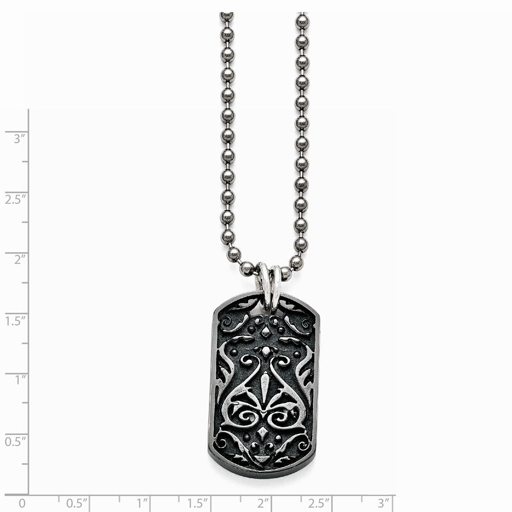 Titanium/Ster.Sil Black Ti Polished Etched Dog Tag Necklace