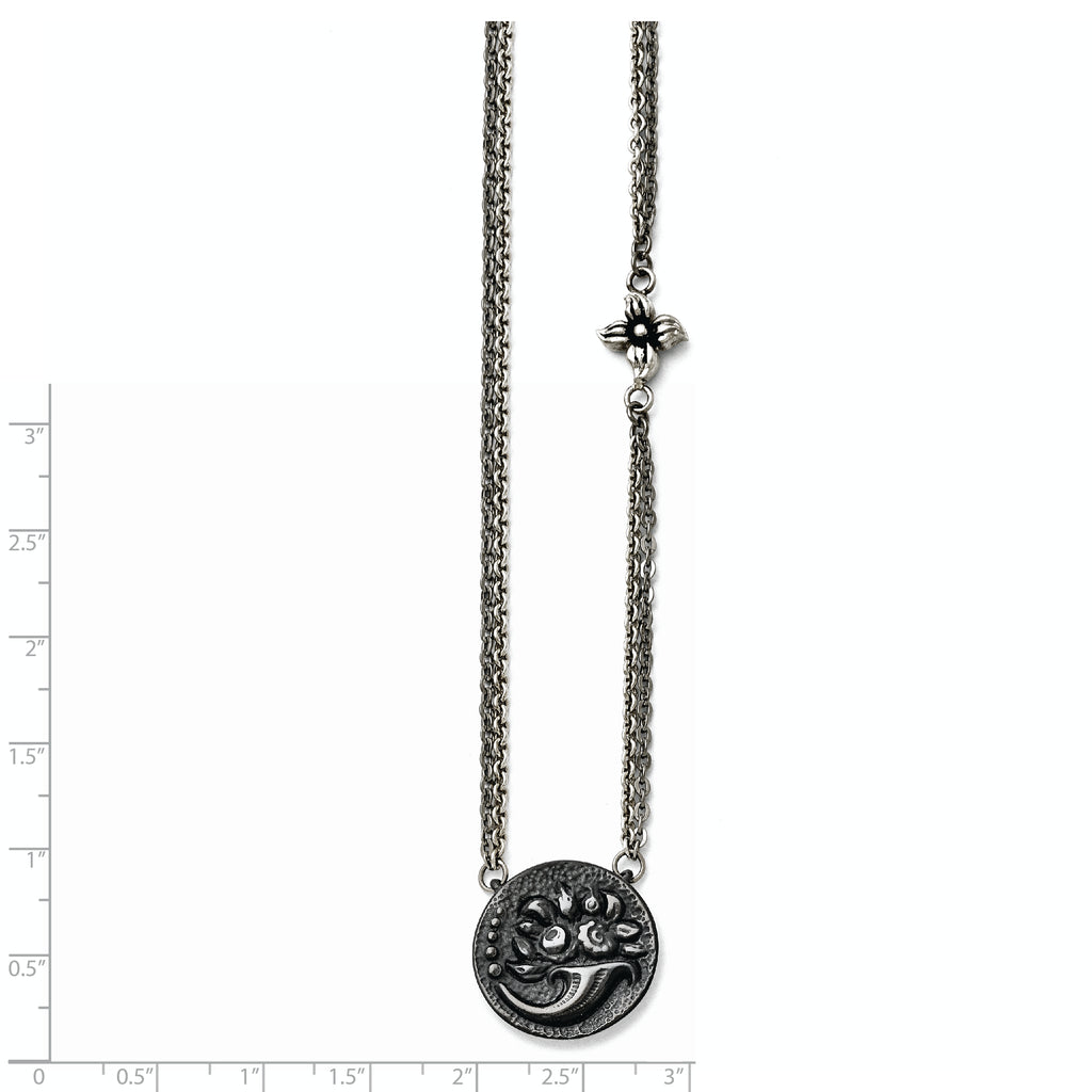 Titanium/Ster.Sil Black Ti Polished Etched Floral Necklace