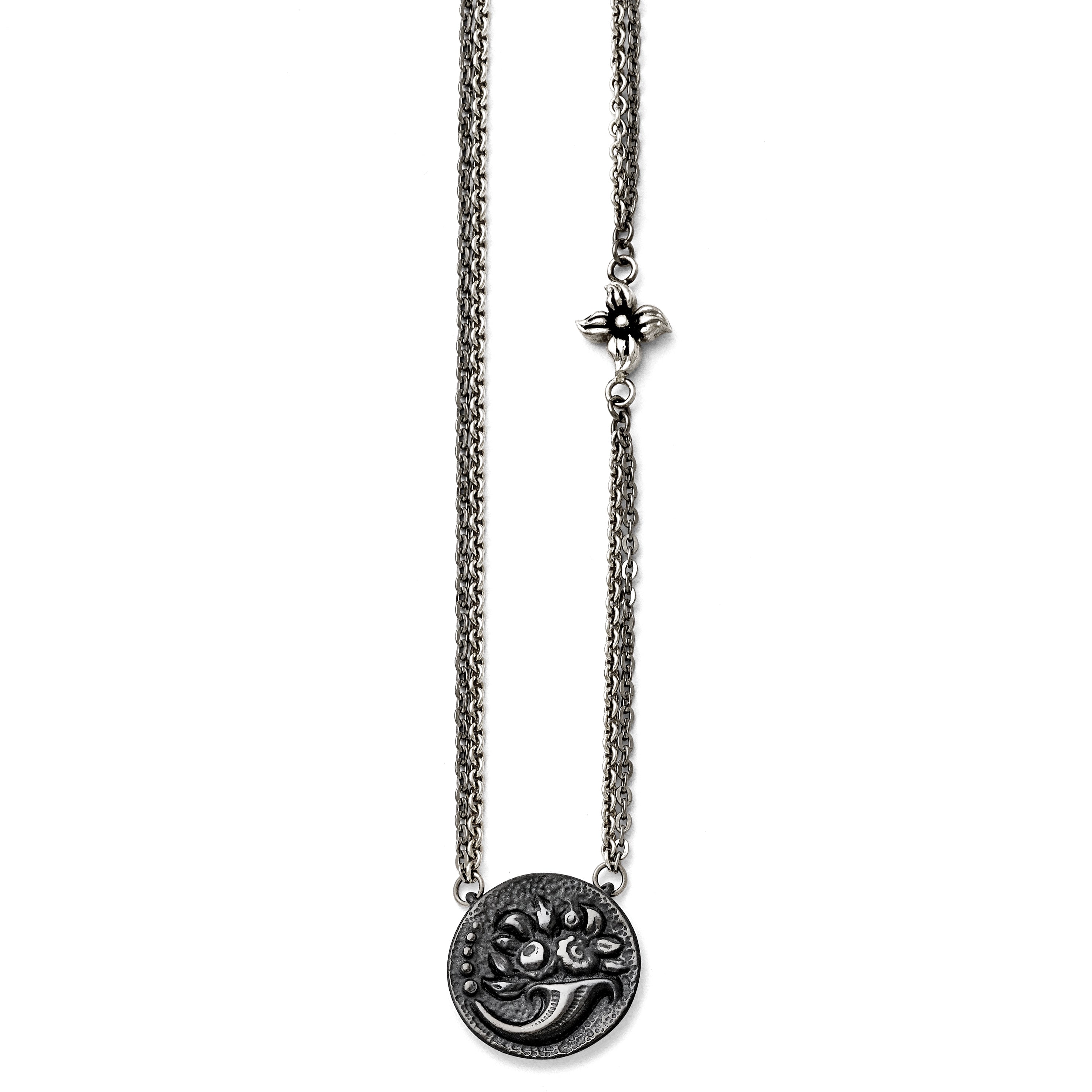 Titanium/Ster.Sil Black Ti Polished Etched Floral Necklace Main image