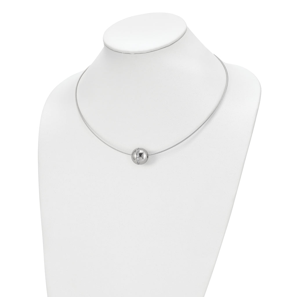 Chisel Titanium CZ Pendant with Polished Stainless Steel 17 inch Wire Necklace