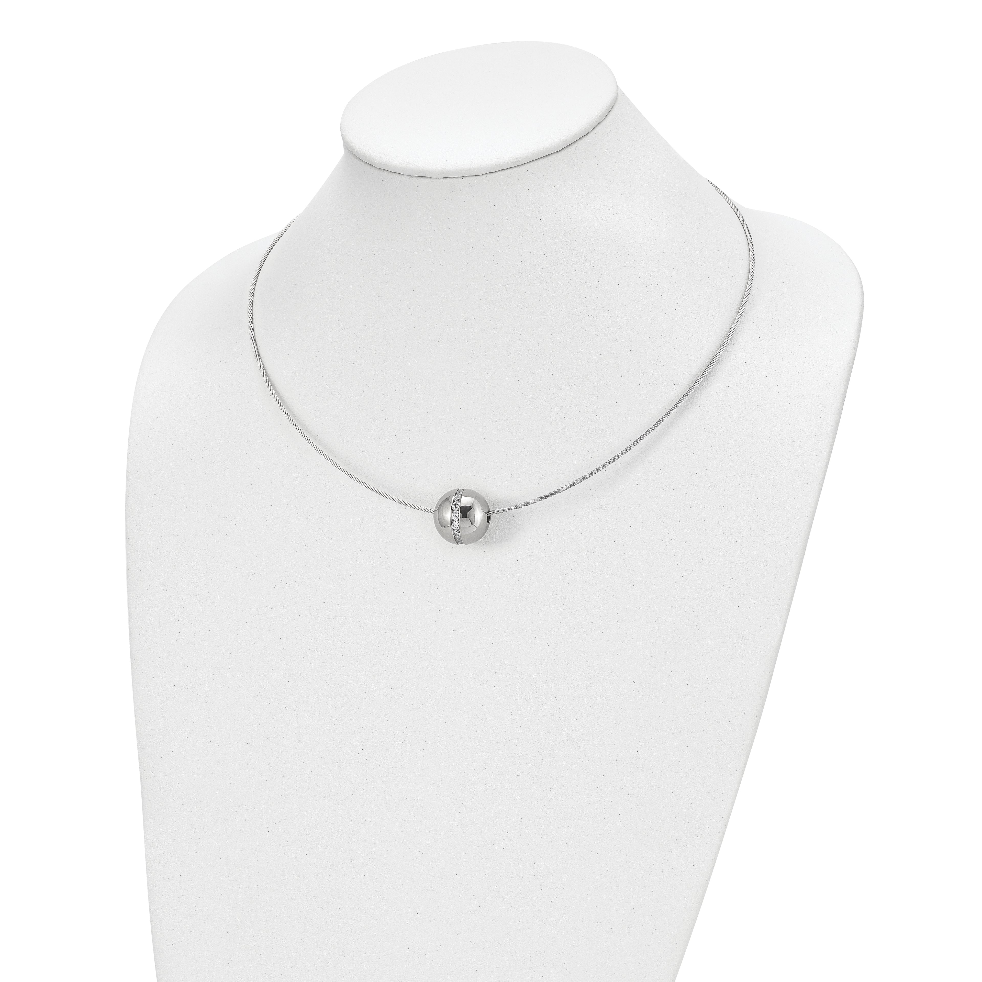Chisel Titanium CZ Pendant with Polished Stainless Steel 17 inch Wire Necklace