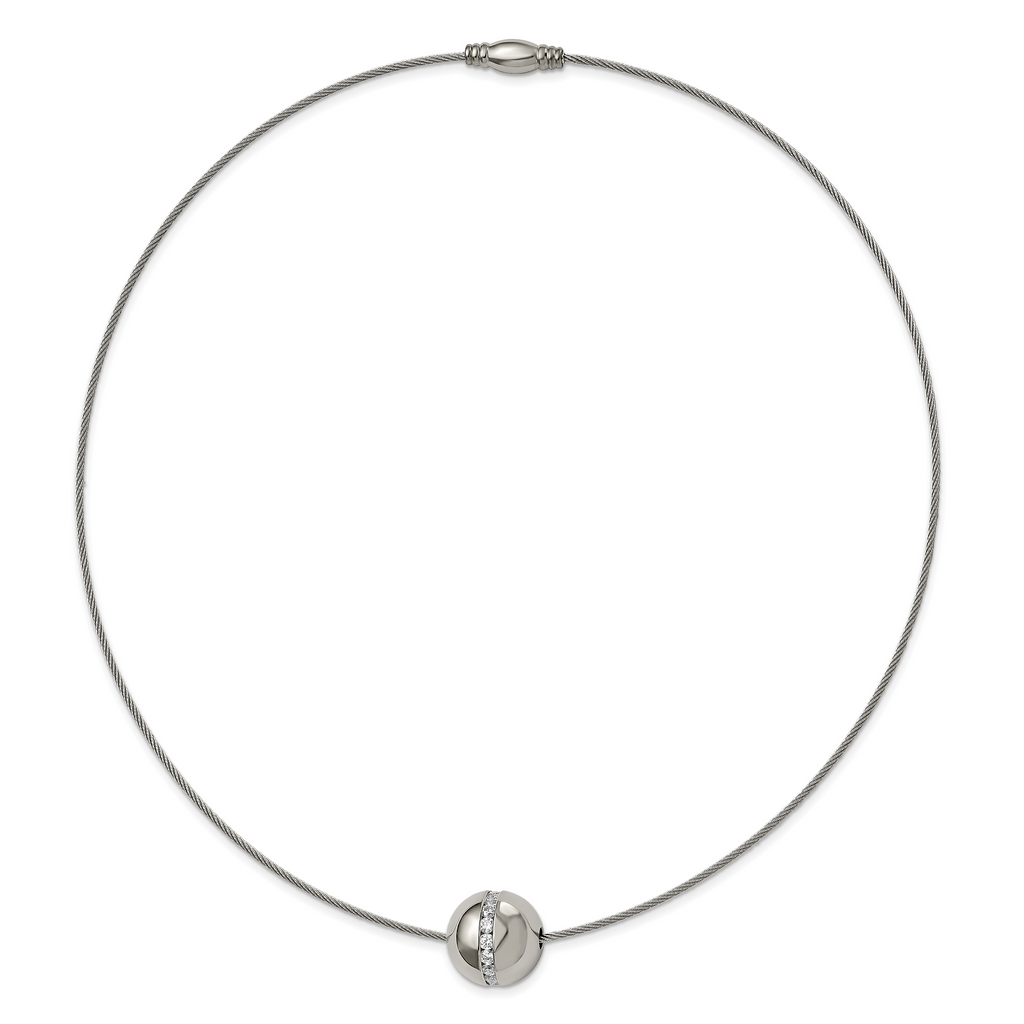 Chisel Titanium CZ Pendant with Polished Stainless Steel 17 inch Wire Necklace