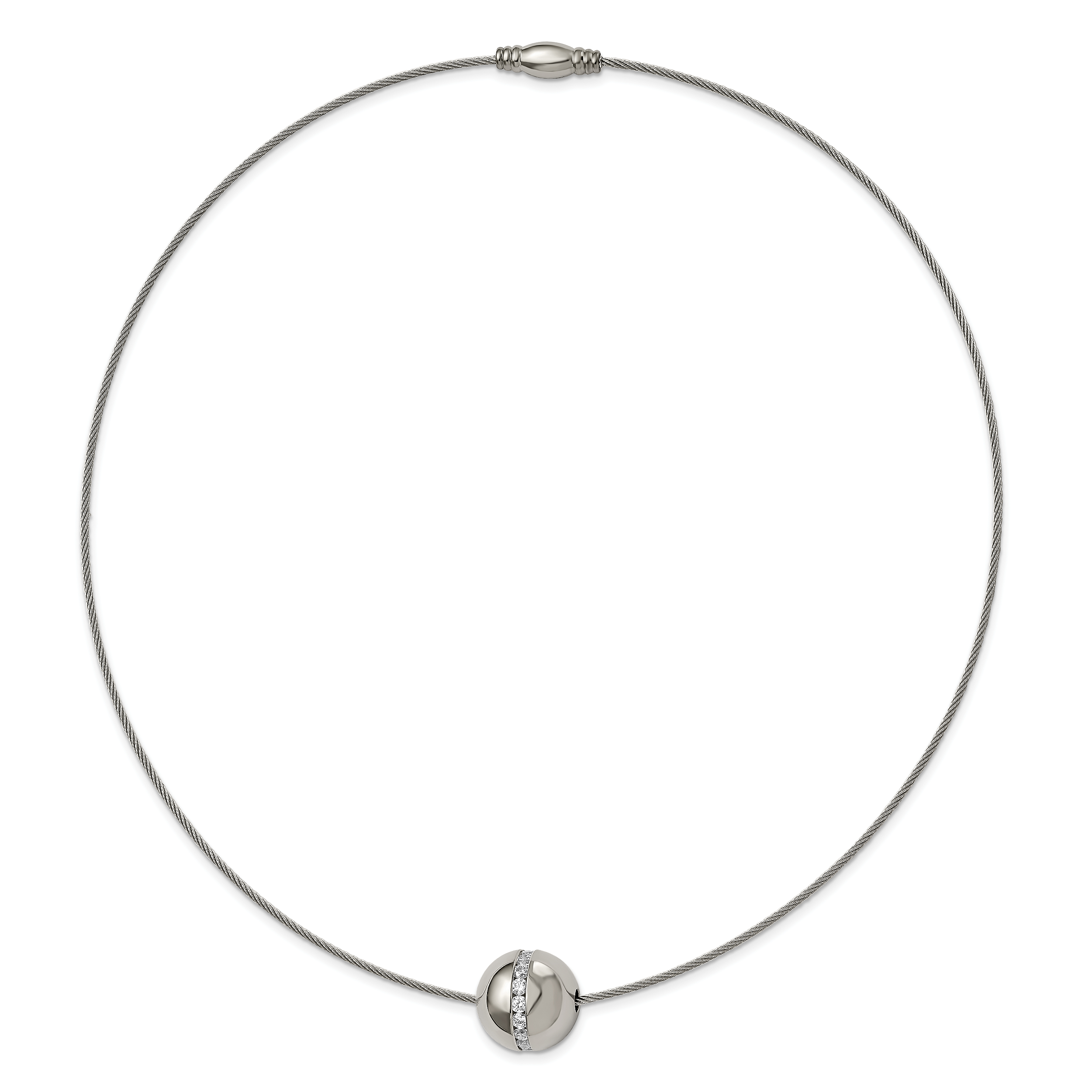 Chisel Titanium CZ Pendant with Polished Stainless Steel 17 inch Wire Necklace