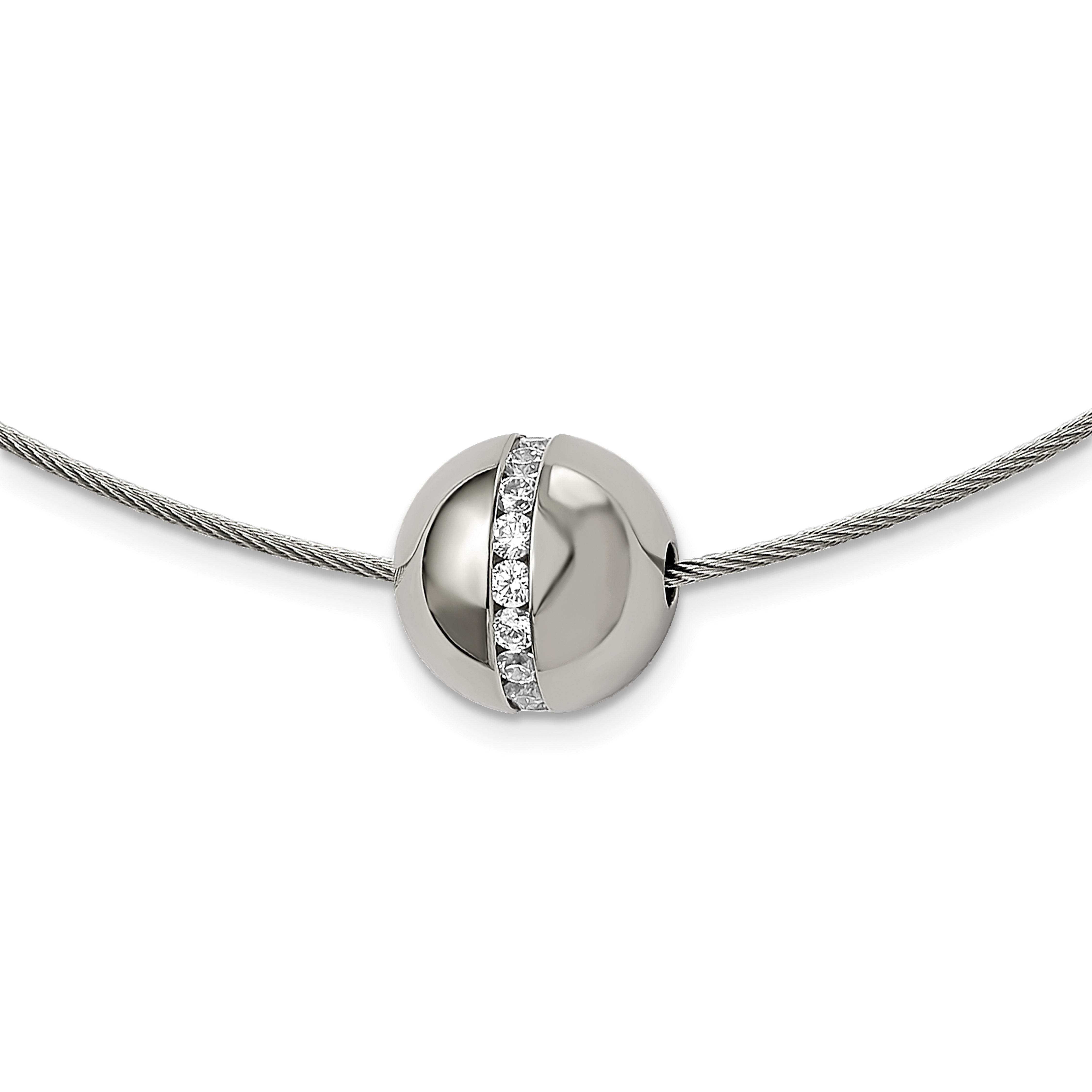 Chisel Titanium CZ Pendant with Polished Stainless Steel 17 inch Wire Necklace Main image