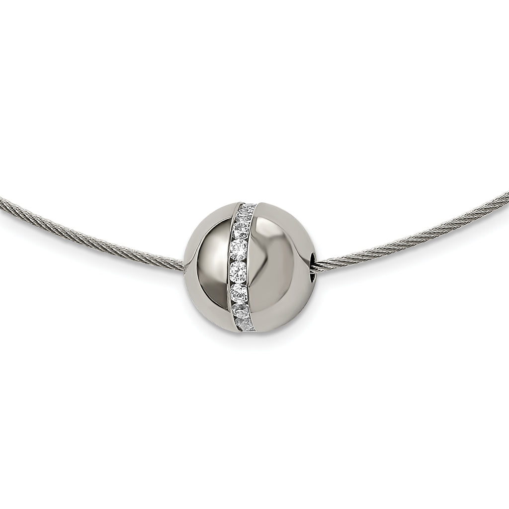 Chisel Titanium CZ Pendant with Polished Stainless Steel 17 inch Wire Necklace