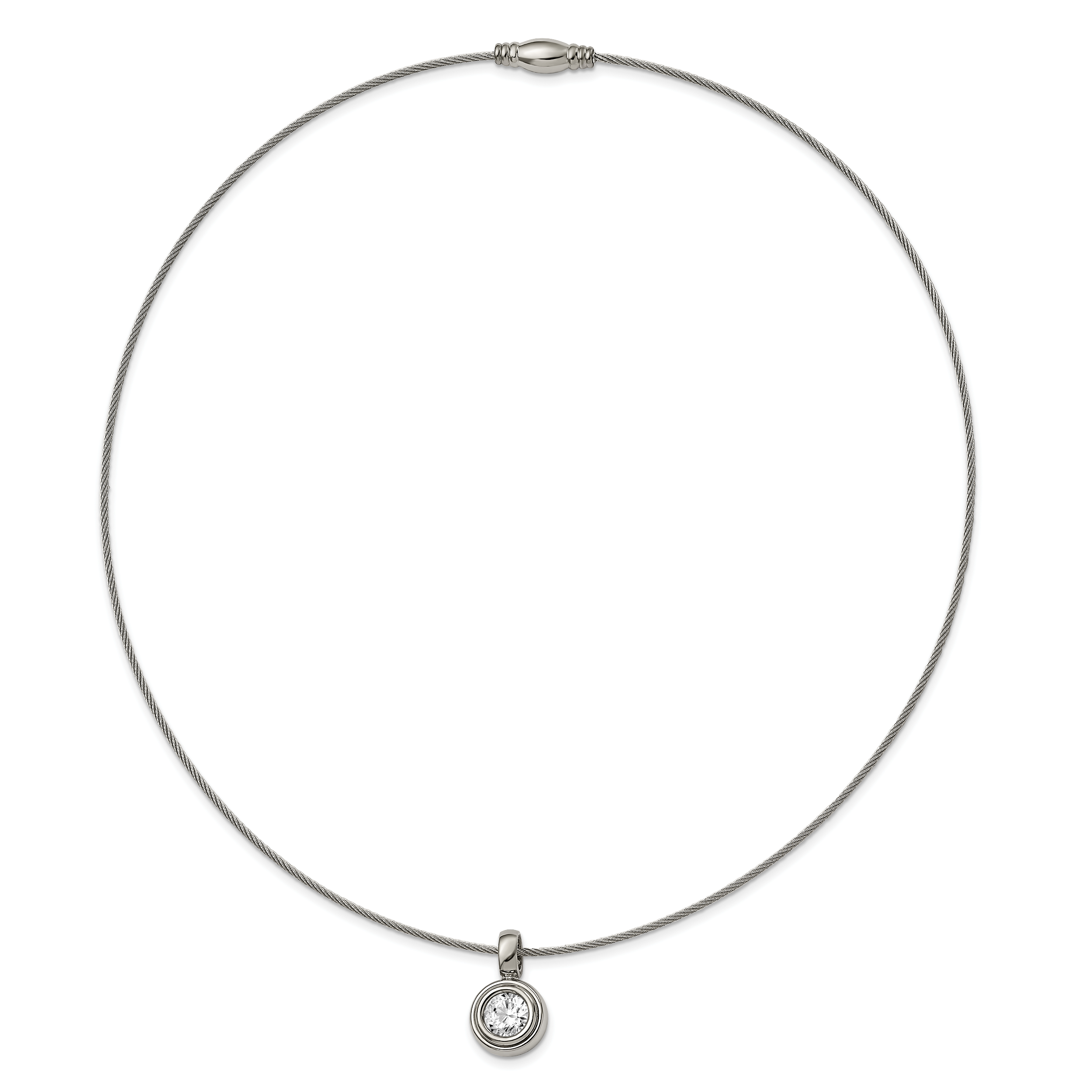 Chisel Titanium CZ Pendant with Polished Stainless Steel 17 inch Wire Necklace