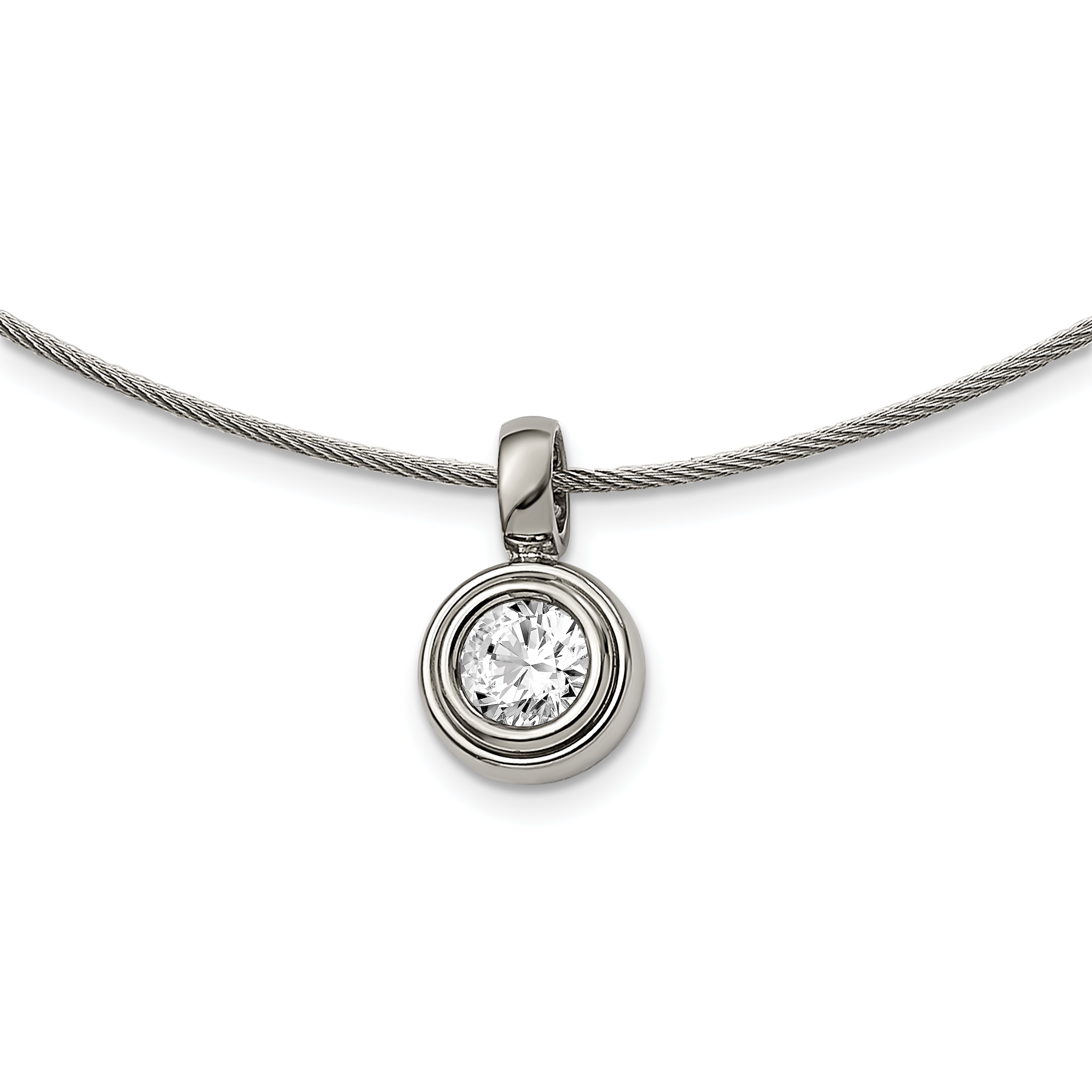 Chisel Titanium CZ Pendant with Polished Stainless Steel 17 inch Wire Necklace Main image