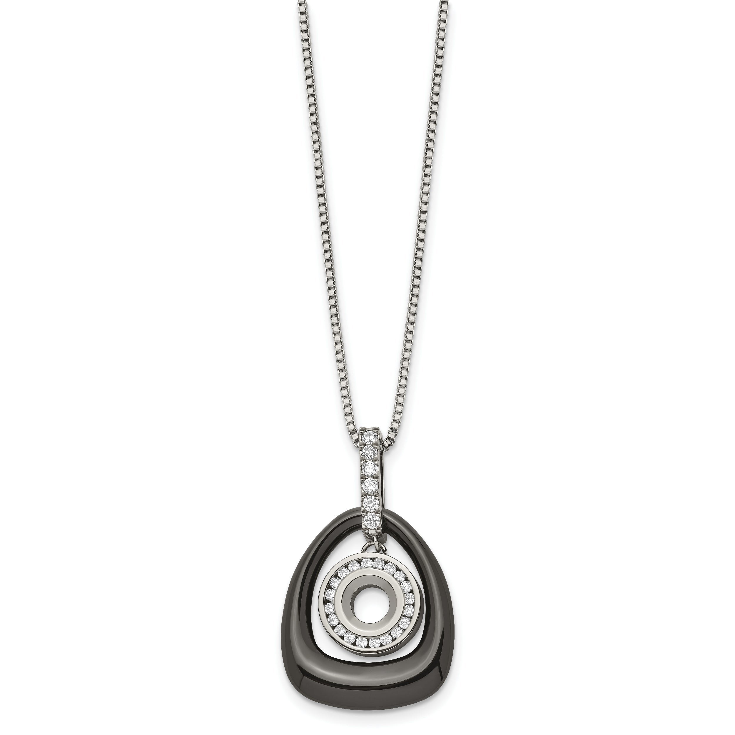 Chisel Polished Ceramic with CZ Titanium Pendant on Steel 18 inch Necklace