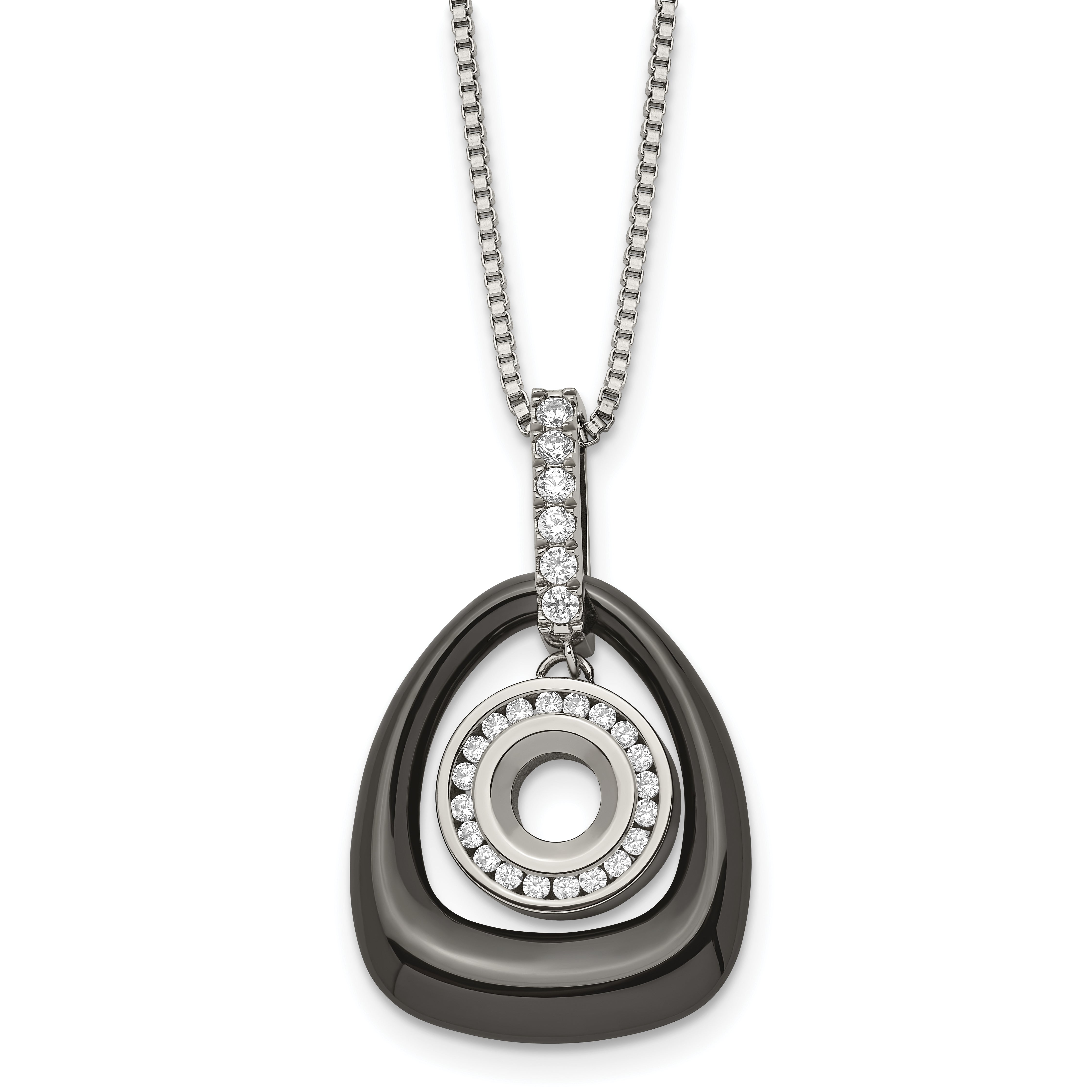 Chisel Polished Ceramic with CZ Titanium Pendant on Steel 18 inch Necklace Main image