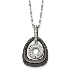 Chisel Polished Ceramic with CZ Titanium Pendant on Steel 18 inch Necklace