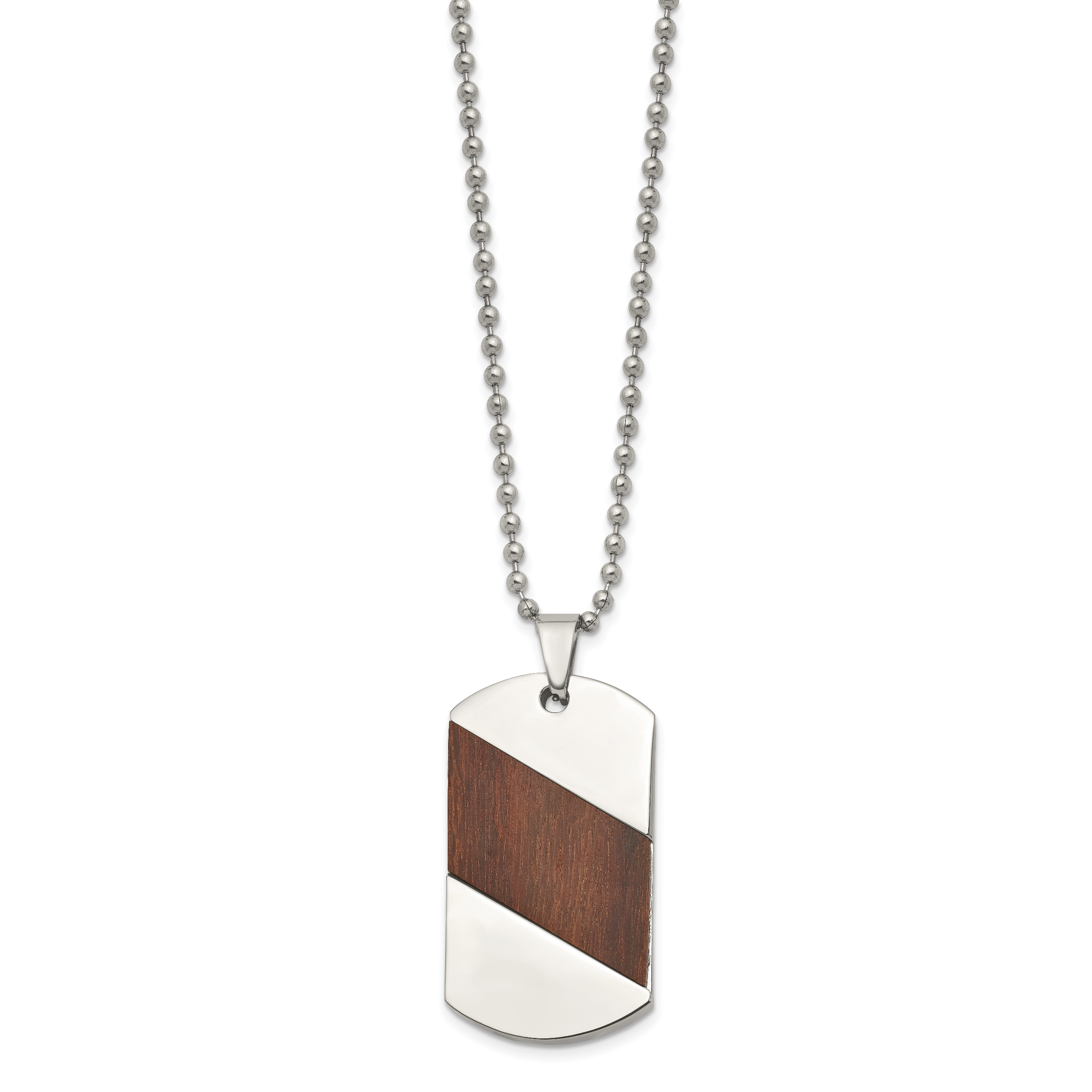 Rosewood Inlay Dog Tag Necklace in Titanium, 22" Secondary image