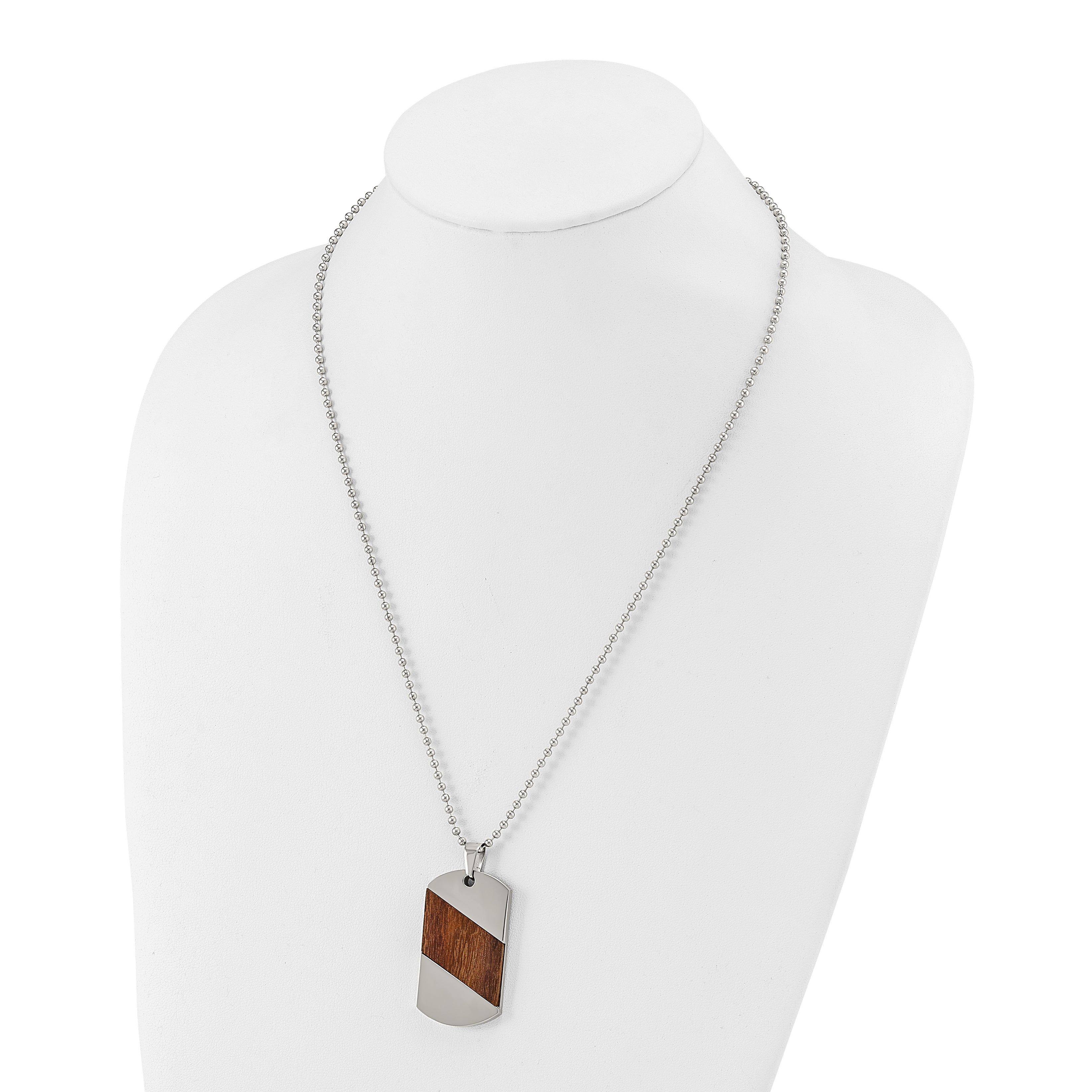 Rosewood Inlay Dog Tag Necklace in Titanium, 22"