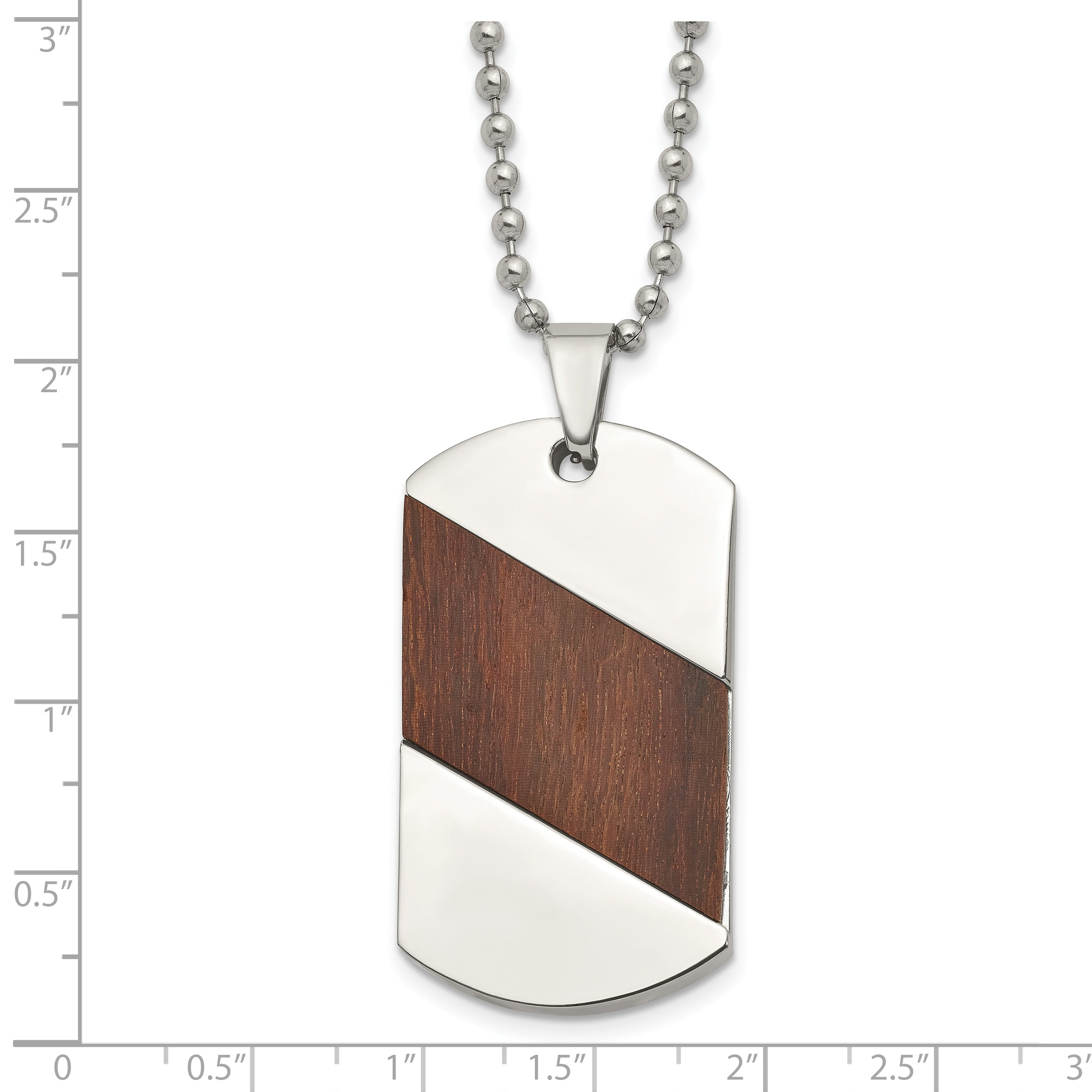Rosewood Inlay Dog Tag Necklace in Titanium, 22"