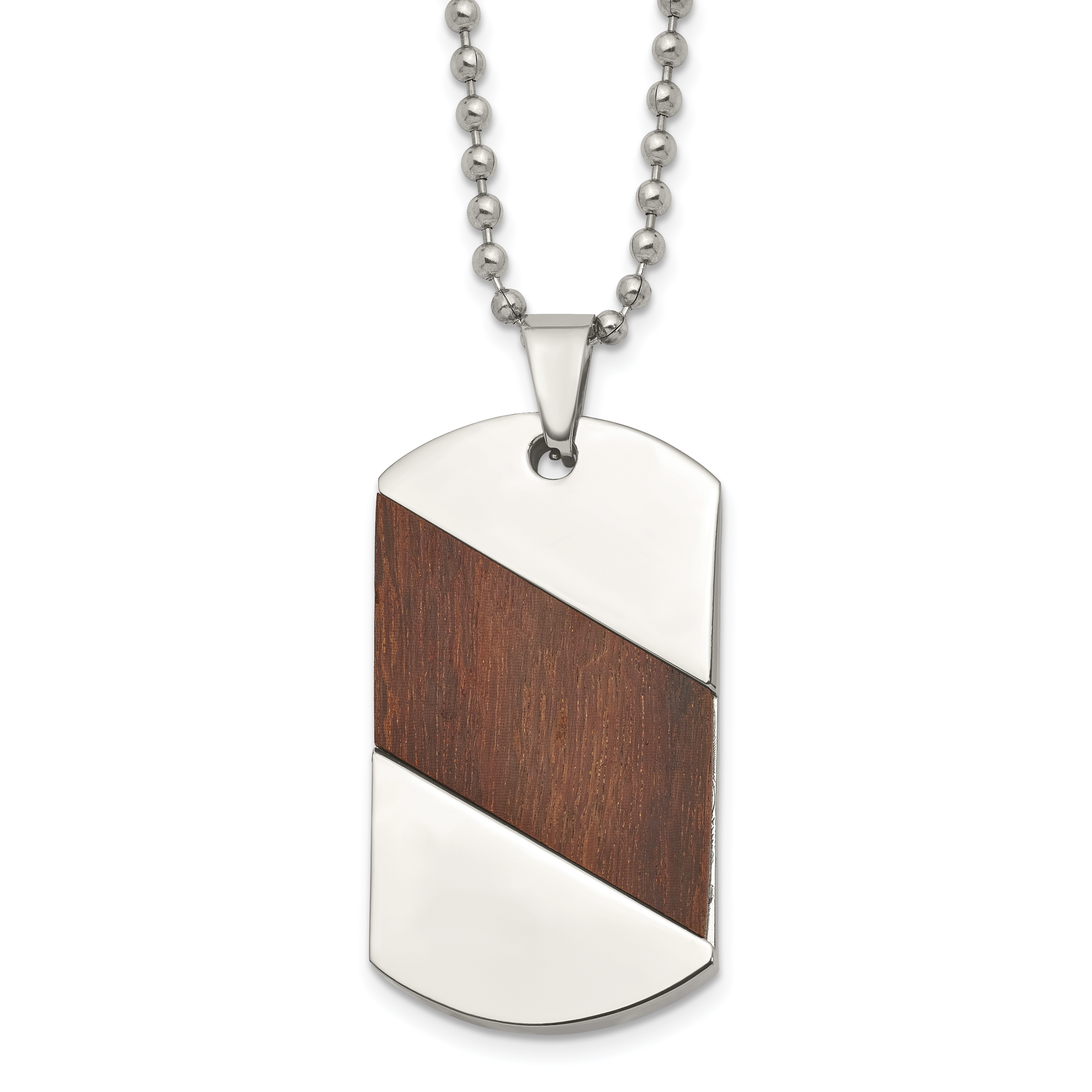 Chisel Titanium Polished with Rosewood Inlay Dog Tag 22 inch Necklace Main image