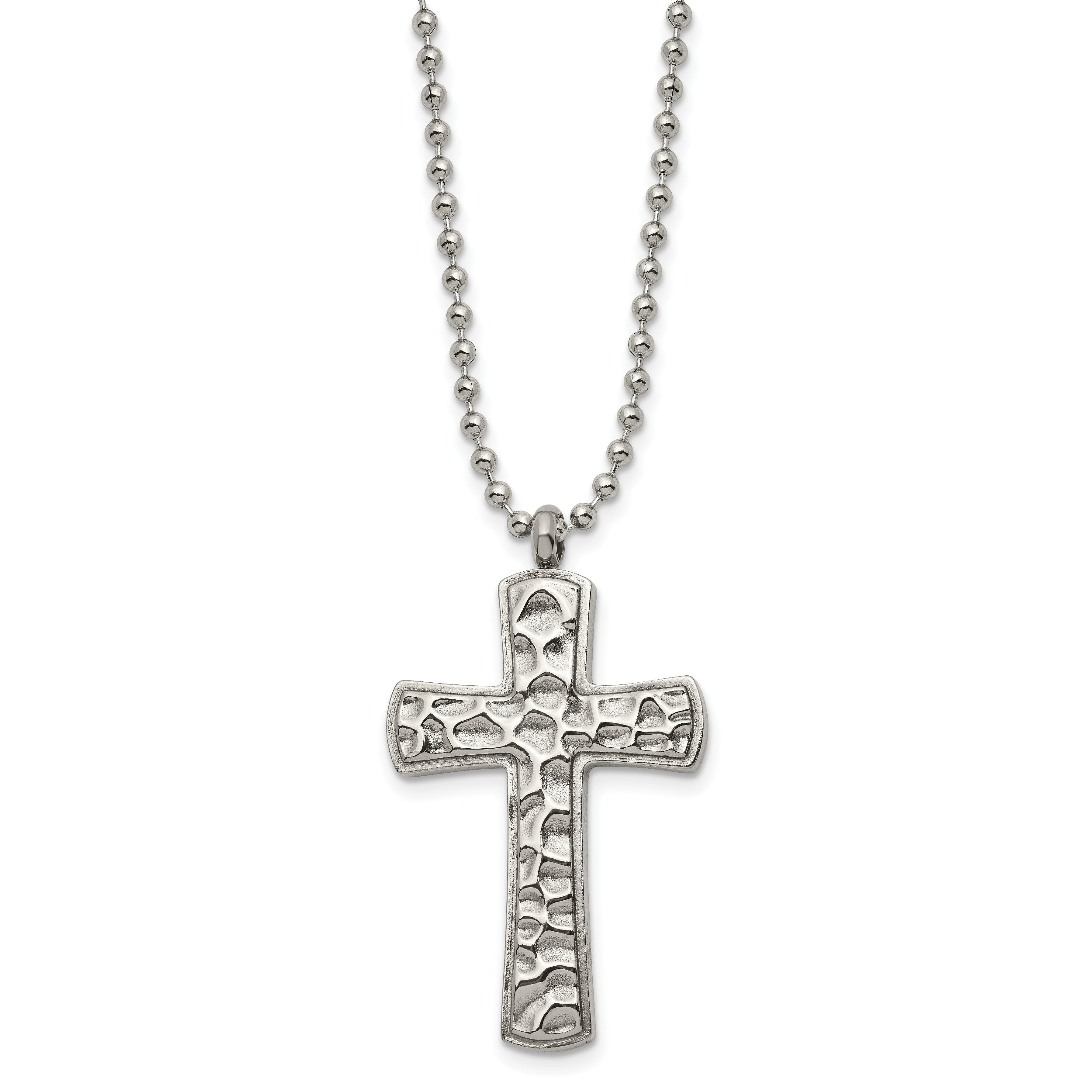 Chisel Titanium Polished and Hammered Carbon Fiber Reversible Cross 22 inch Necklace