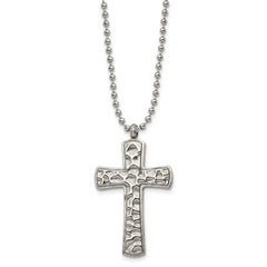 Chisel Titanium Polished and Hammered Carbon Fiber Reversible Cross 22 inch Necklace