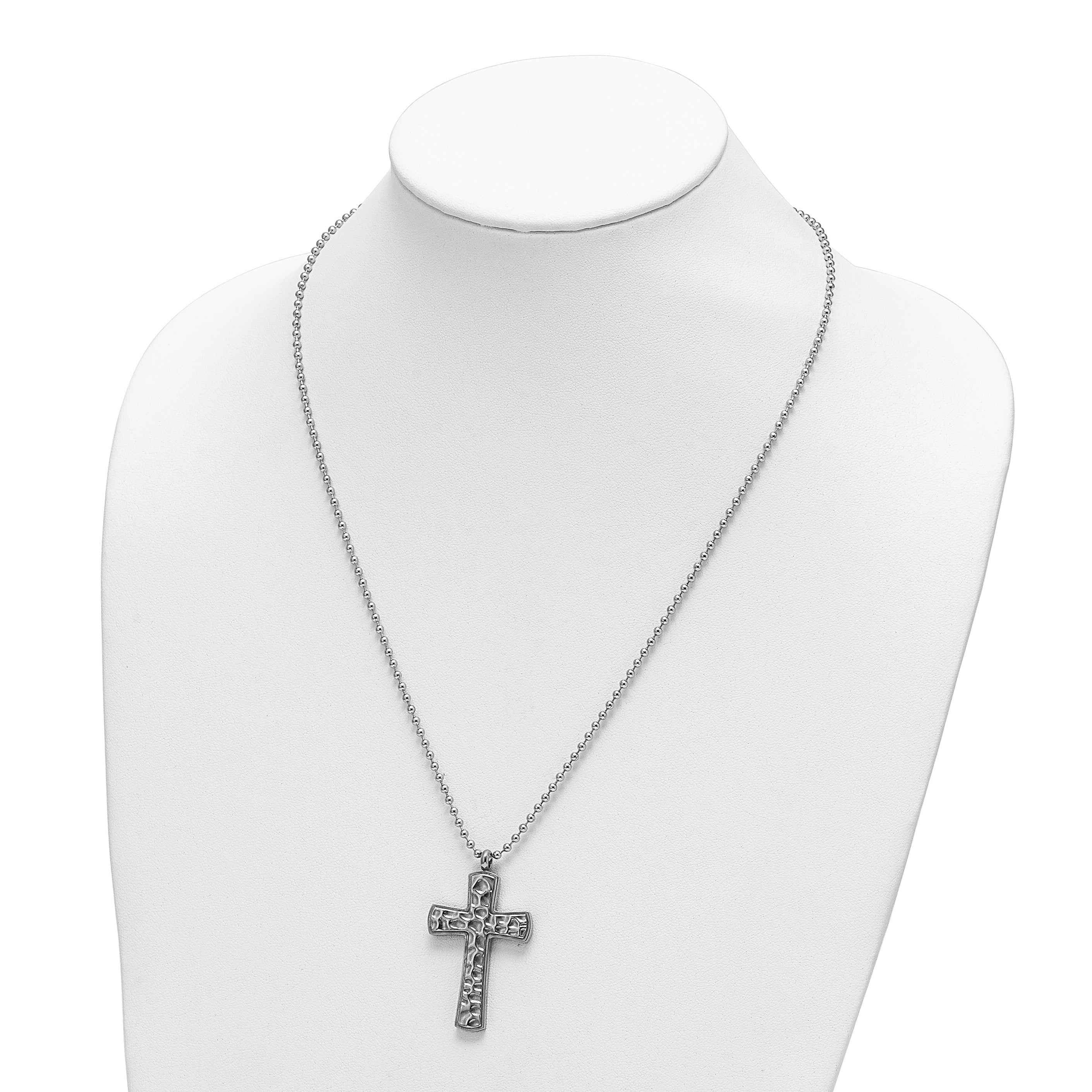 Chisel Titanium Polished and Hammered Carbon Fiber Reversible Cross 22 inch Necklace