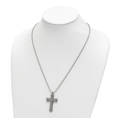Chisel Titanium Polished and Hammered Carbon Fiber Reversible Cross 22 inch Necklace