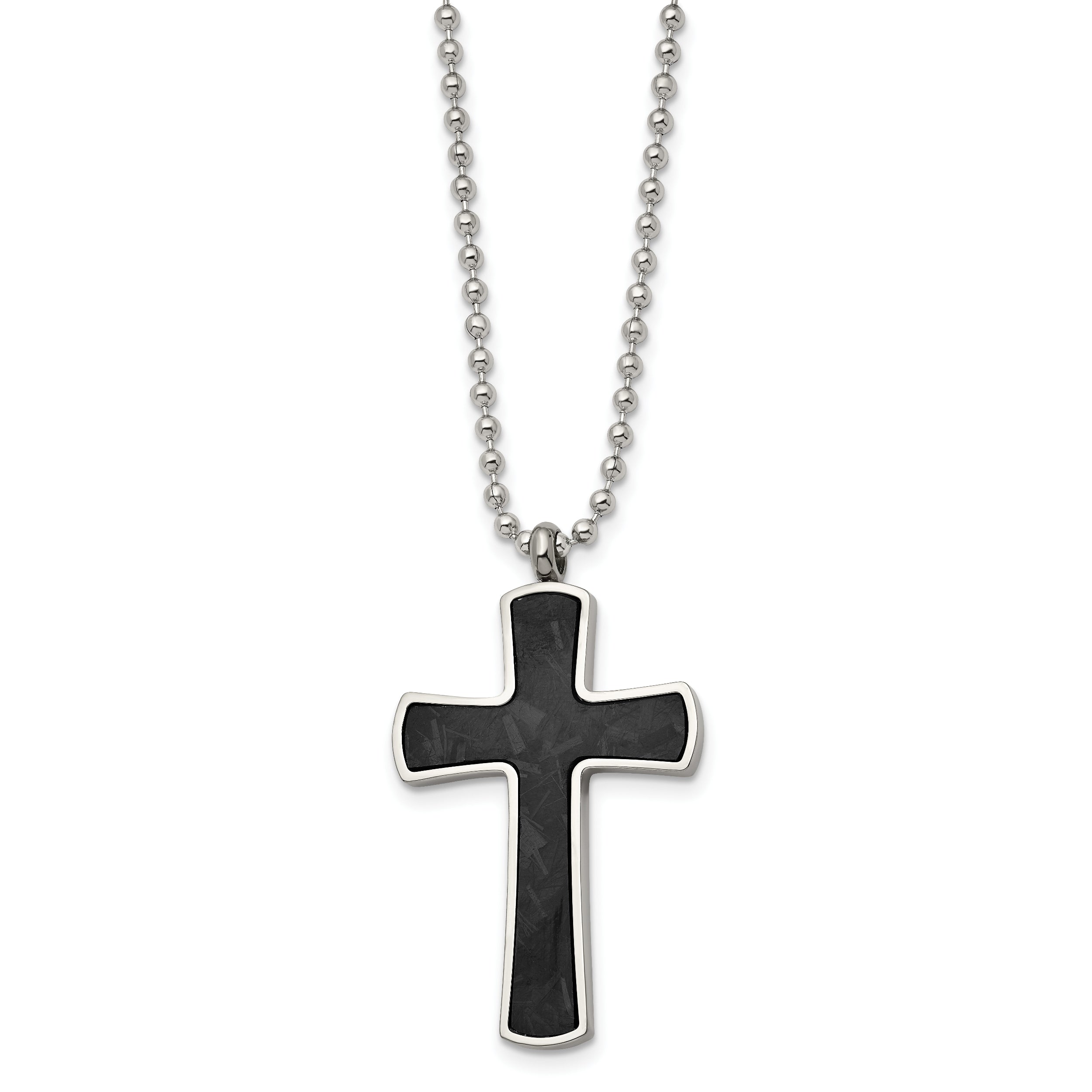 Chisel Titanium Polished and Hammered Carbon Fiber Reversible Cross 22 inch Necklace