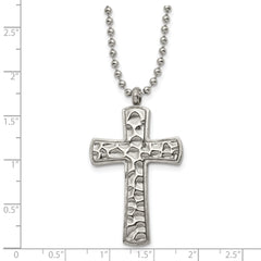 Chisel Titanium Polished and Hammered Carbon Fiber Reversible Cross 22 inch Necklace