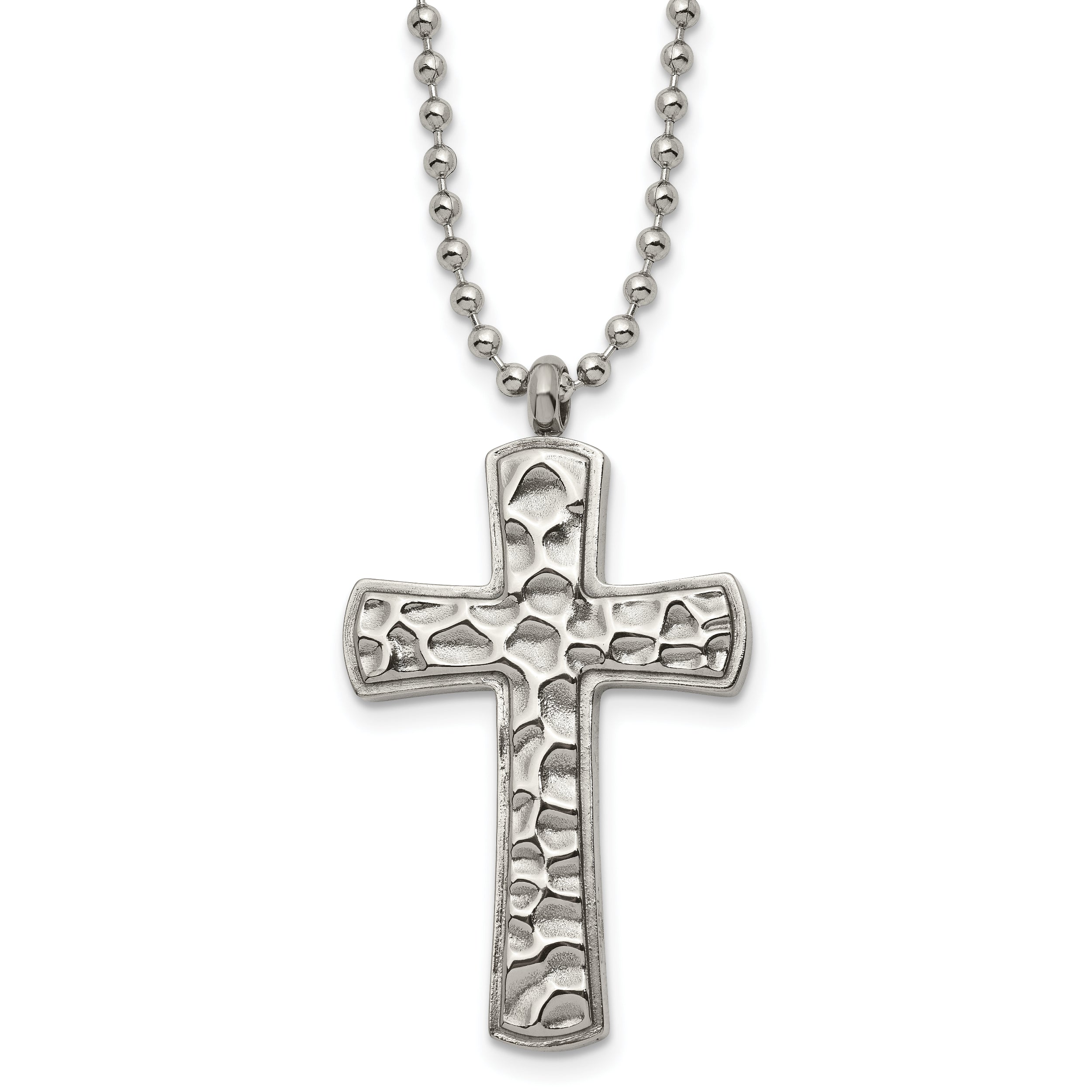 Chisel Titanium Polished and Hammered Carbon Fiber Reversible Cross 22 inch Necklace