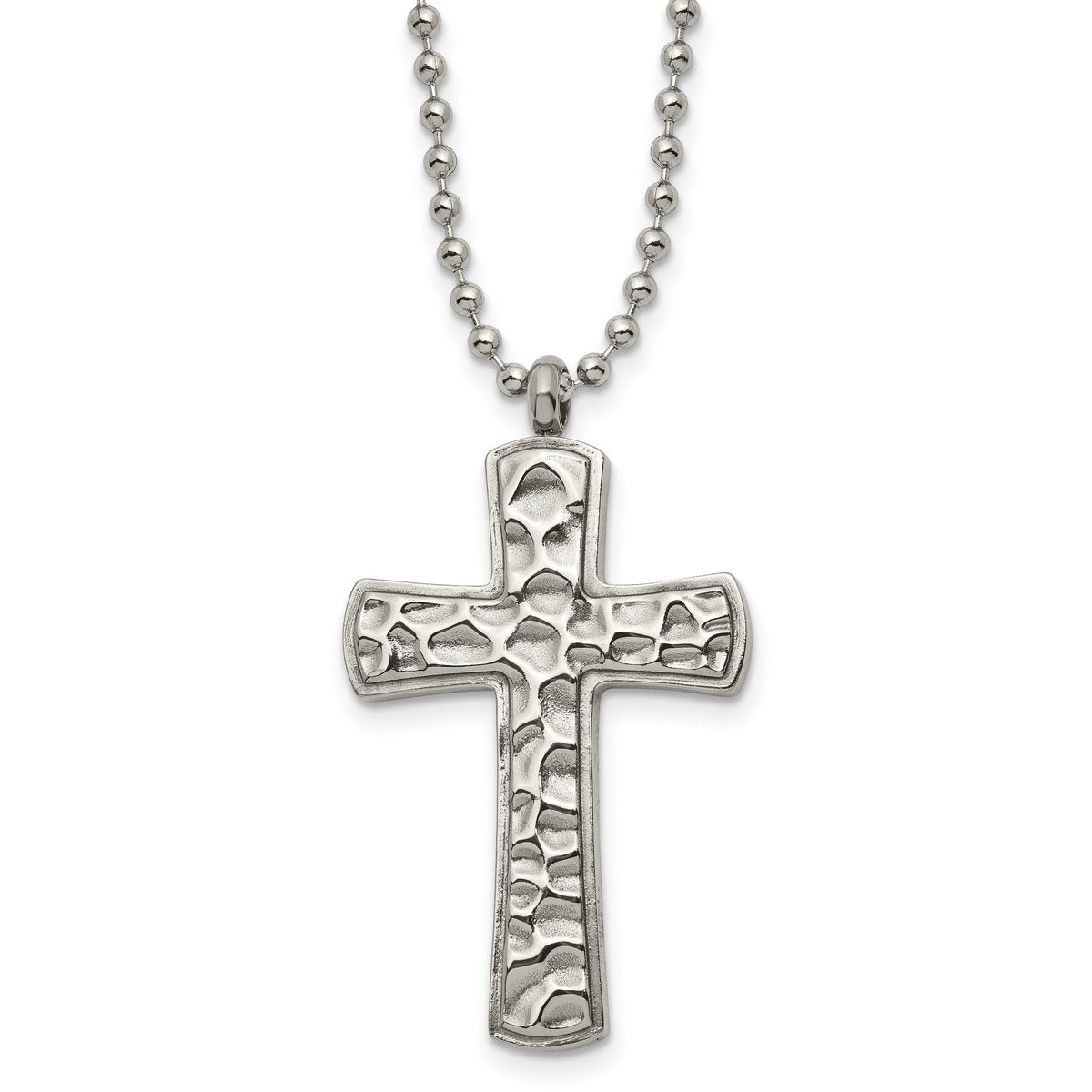 Chisel Titanium Polished and Hammered Carbon Fiber Reversible Cross 22 inch Necklace