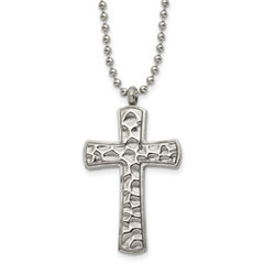 Chisel Titanium Polished and Hammered Carbon Fiber Reversible Cross 22 inch Necklace