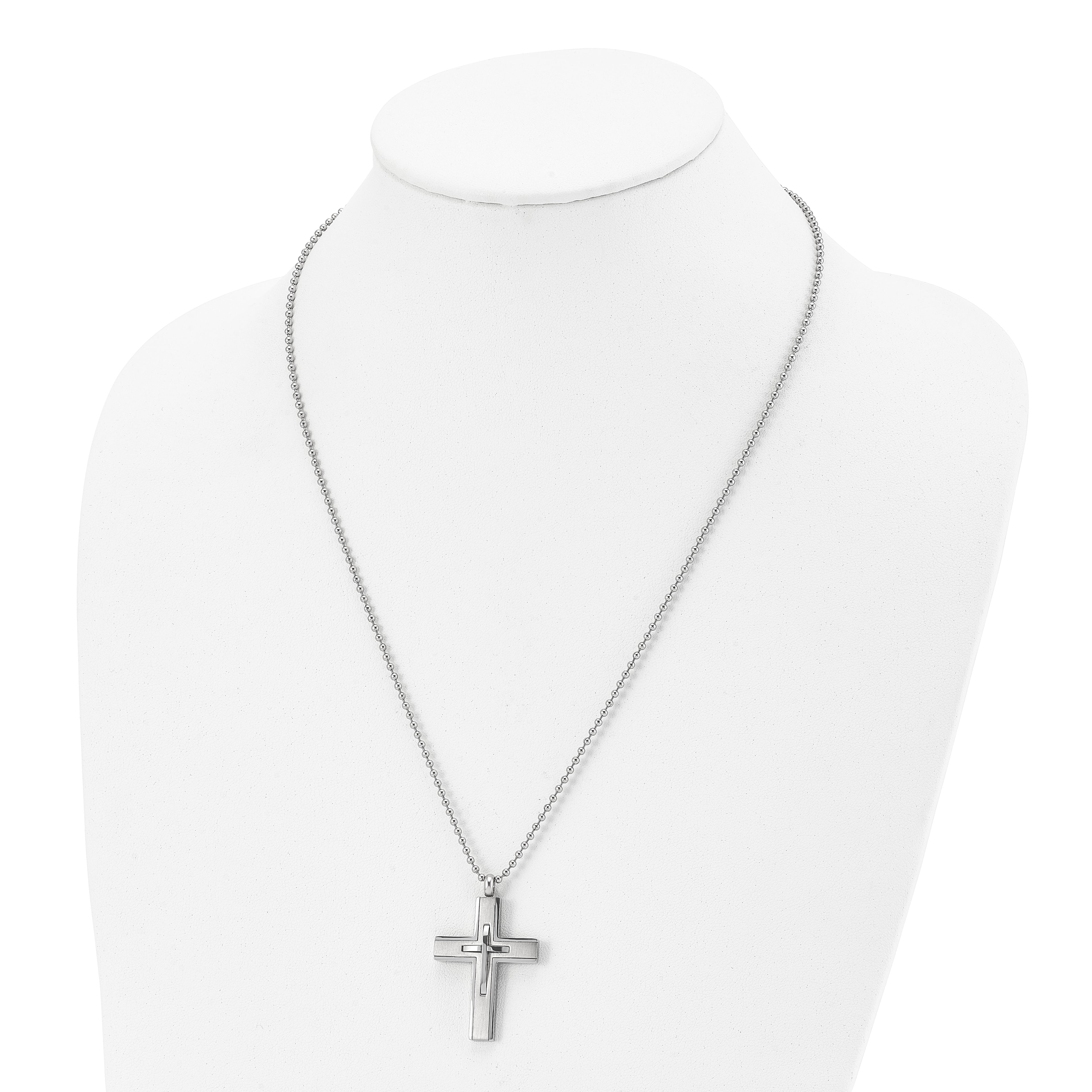 Brushed & Polished Cross Necklace in Titanium, 22 in