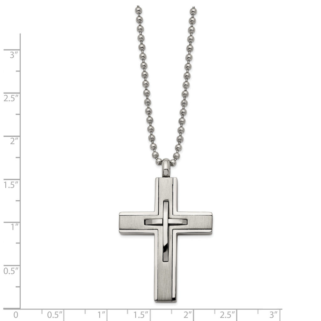 Brushed & Polished Cross Necklace in Titanium, 22 in