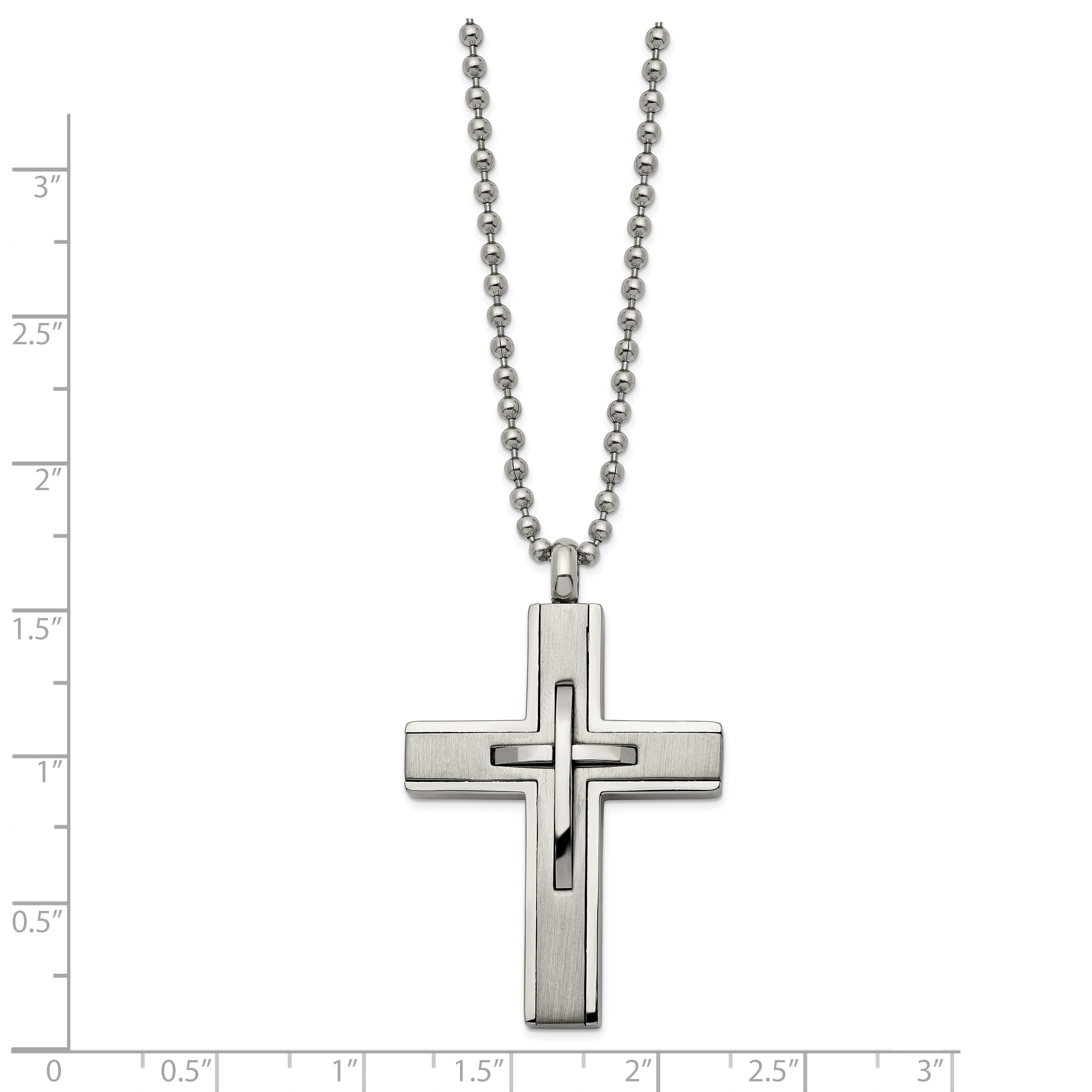 Brushed & Polished Cross Necklace in Titanium, 22 in