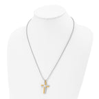 Cross Necklace in Brushed Titanium with Gold-Tone Accents, 22"