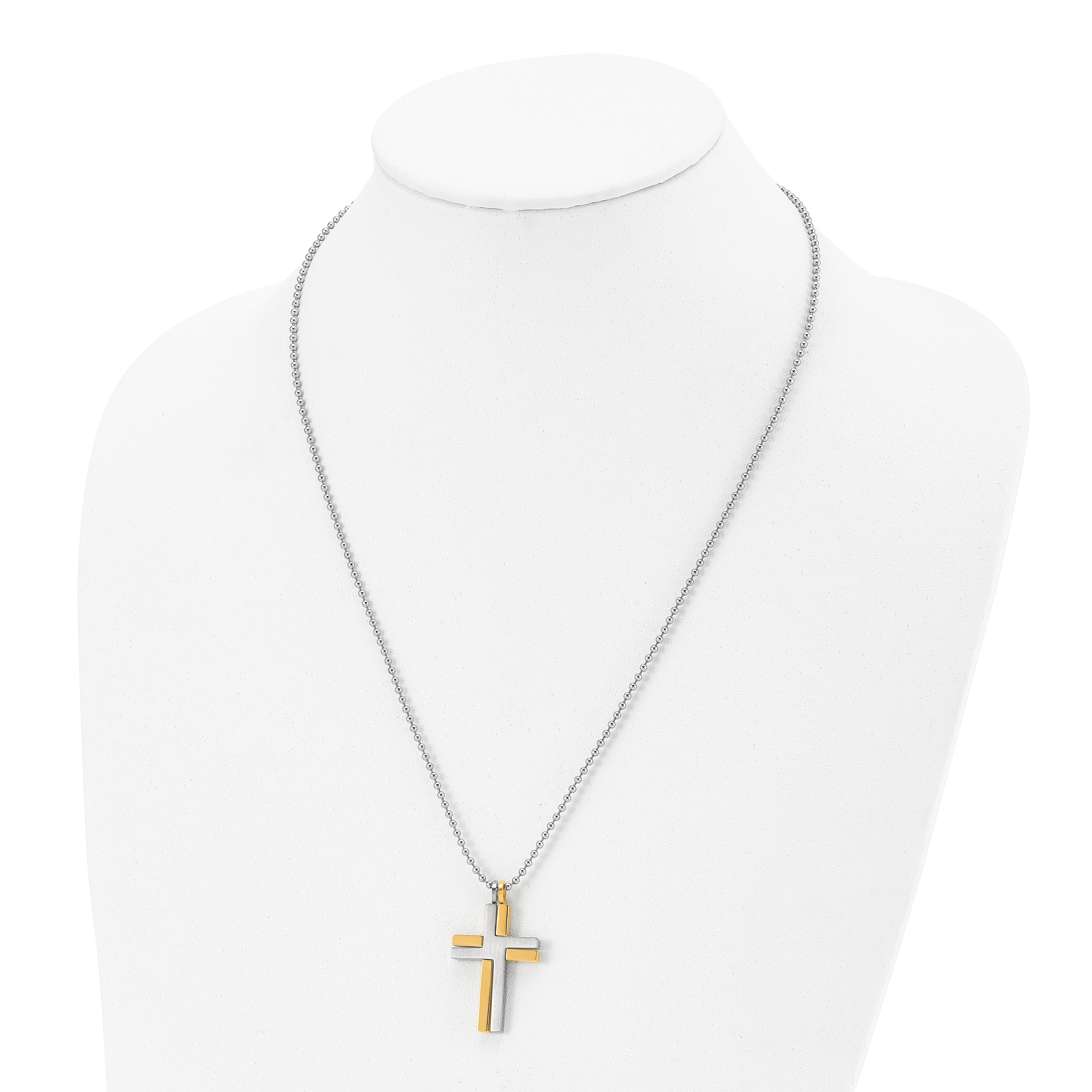 Cross Necklace in Brushed Titanium with Gold-Tone Accents, 22"