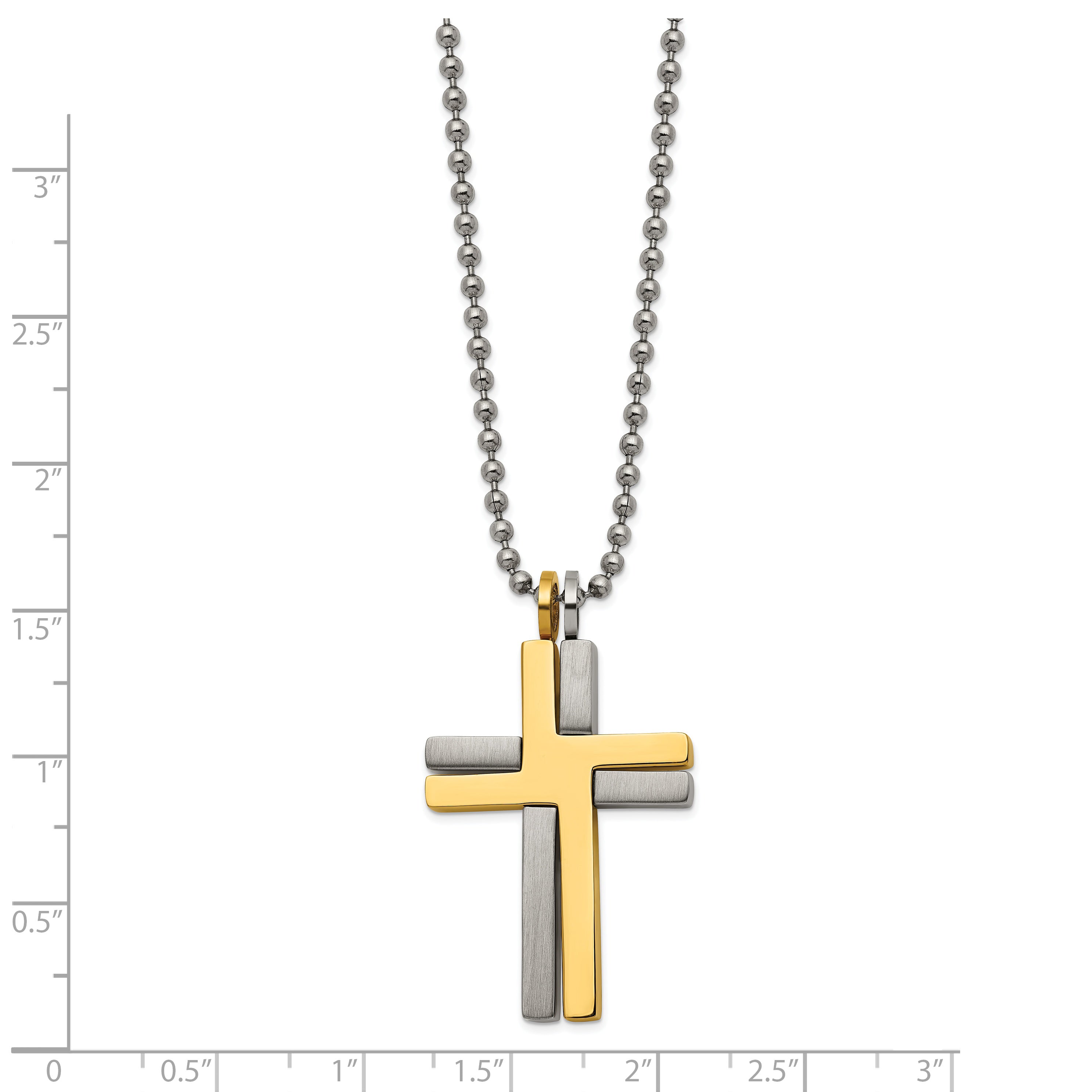 Cross Necklace in Brushed Titanium with Gold-Tone Accents, 22" Secondary image