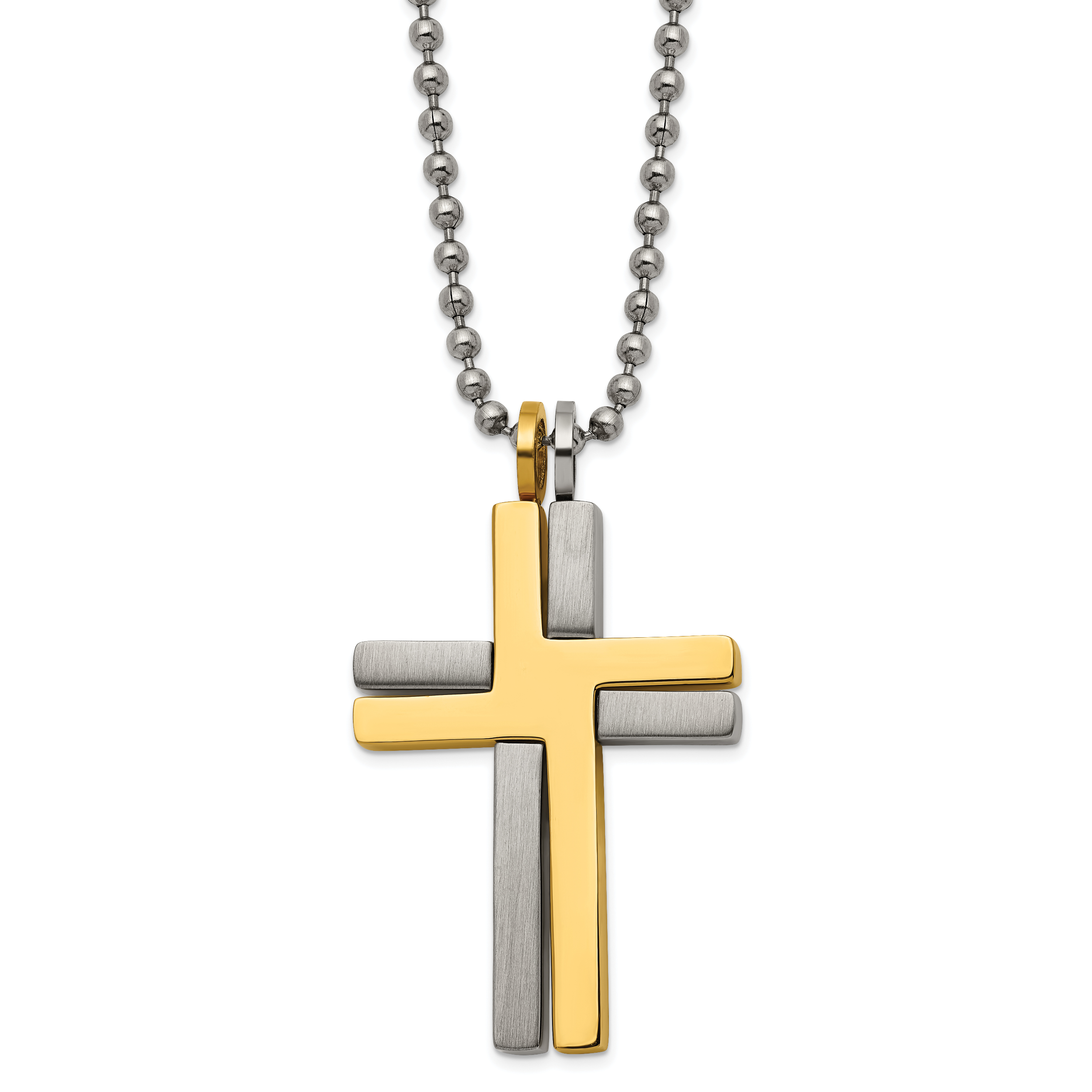 Chisel Titanium Brushed and Polished Yellow IP-plated 22 inch Cross Necklace Main image