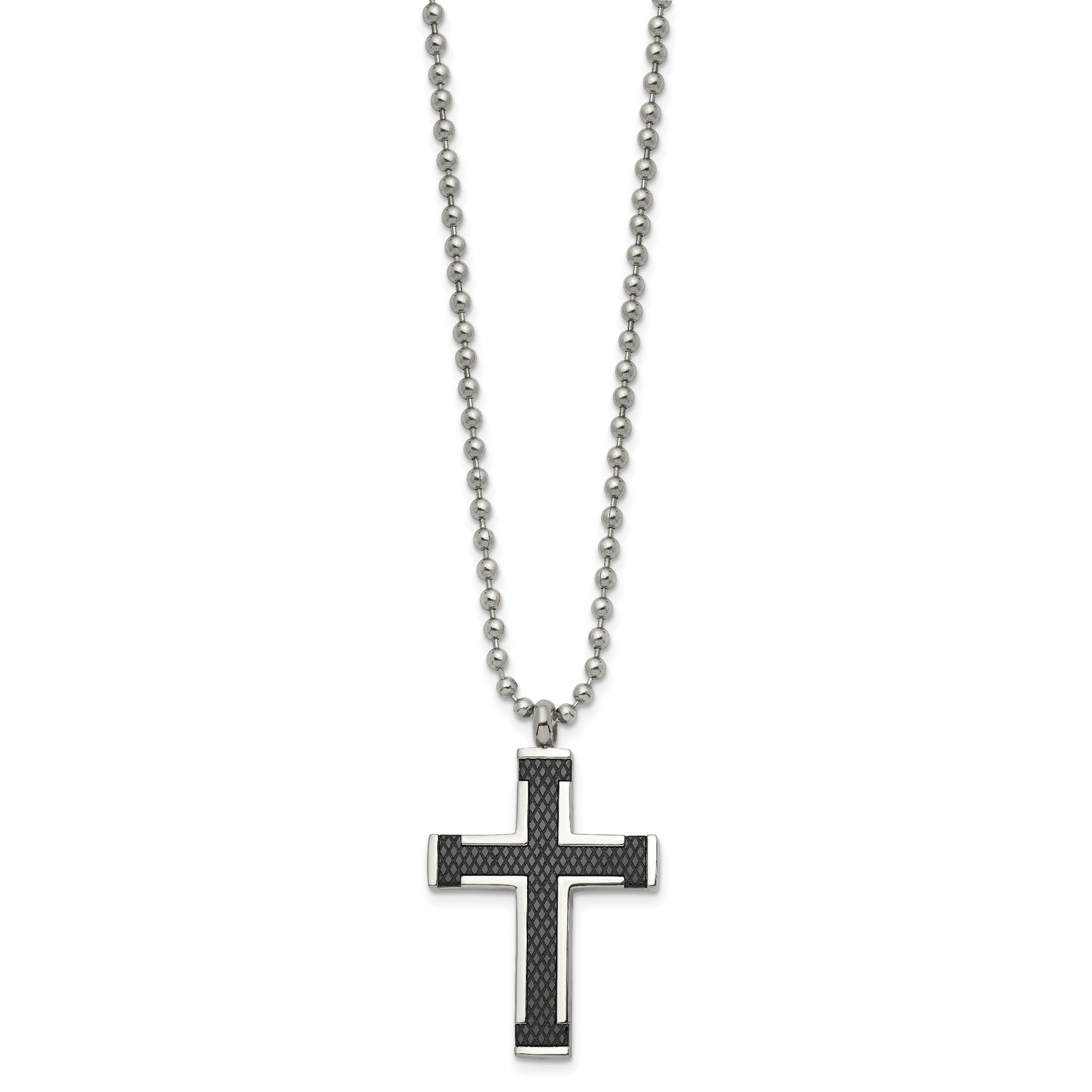 Chisel Titanium Polished Black IP-plated Laser Cut Cross 22 inch Necklace