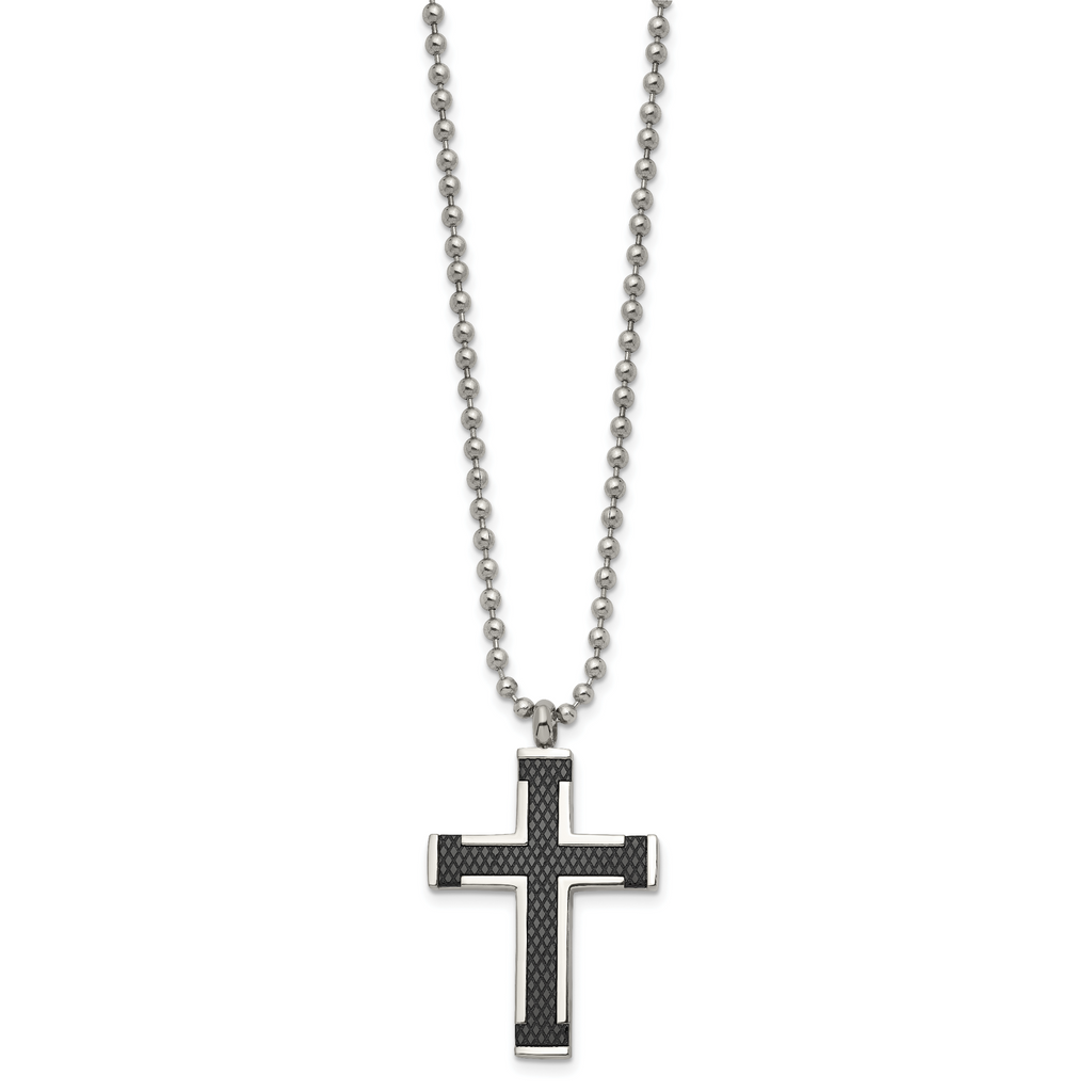 Chisel Titanium Polished Black IP-plated Laser Cut Cross 22 inch Necklace