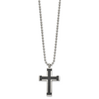 Chisel Titanium Polished Black IP-plated Laser Cut Cross 22 inch Necklace