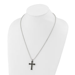 Chisel Titanium Polished Black IP-plated Laser Cut Cross 22 inch Necklace