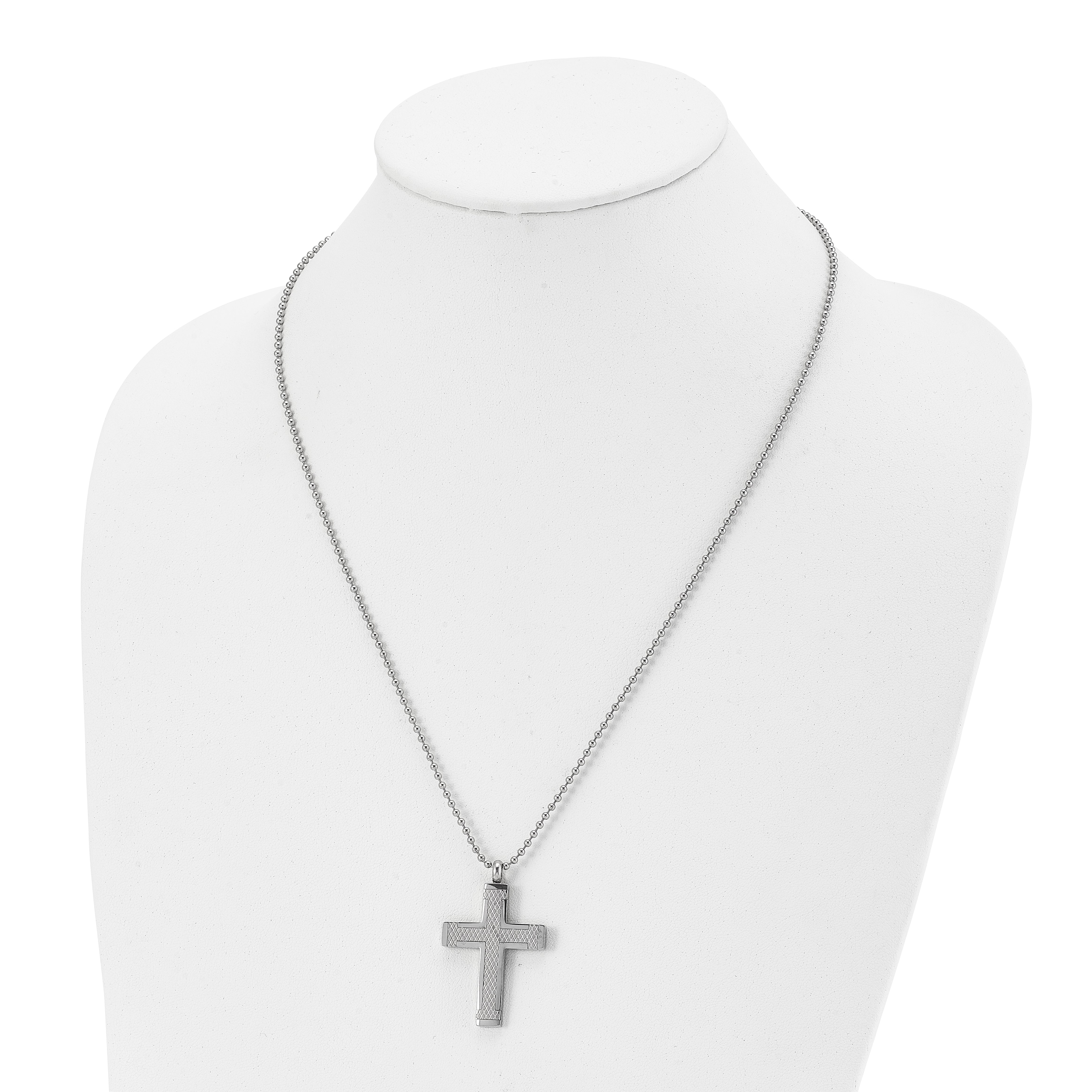 Chisel Titanium Polished Laser Cut Cross 22 inch Necklace
