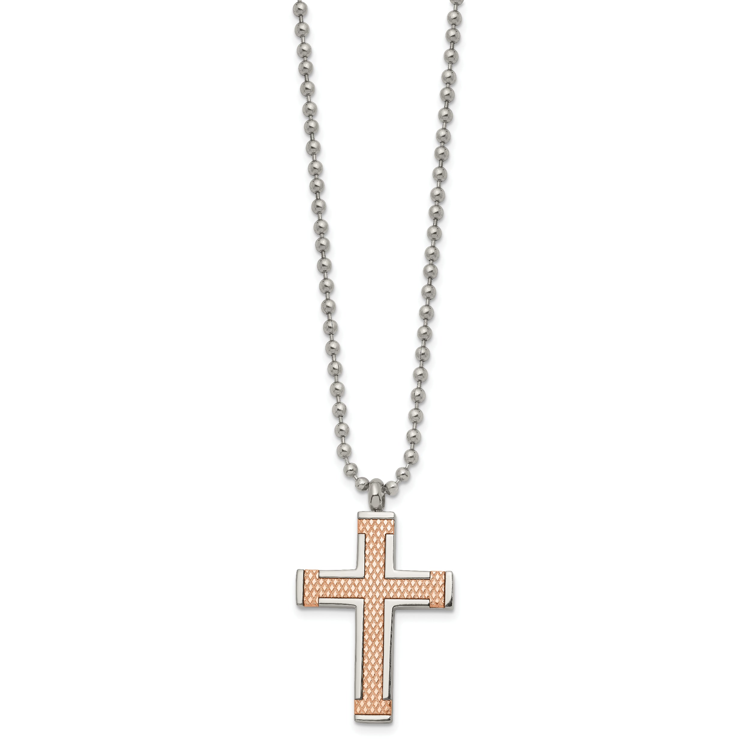 Chisel Titanium Polished Rose IP-plated Laser Cut Cross 22 inch Necklace